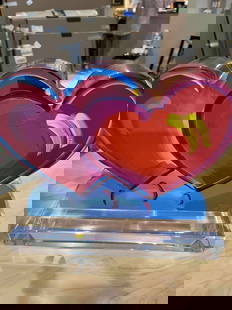 Peter Max  Two Hearts Ver. III num 415  unique: Peter Max "Two Hearts Ver. III #415" 2018 8 3/4" x 12" Acrylic Sculpture hand painted in the Peter Max Studio. Hand-signed in pigment lower right by the artist. A unique work, COA, Appraisal