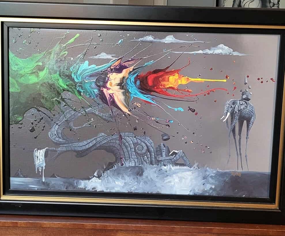 Kre8 Infused With Passion: Kre8 "Infused with Passion" 2020 17 7/8" x 28 1/2" image size Giclee in color with hand-embellishment on canvas. Hand-signed in pigment by the artist. Gallery framed, COA, Appraisal HPJ