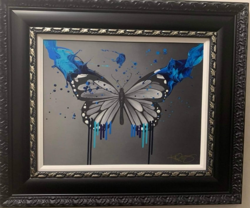 Streamline Chaos (Blue): Kre8 "Streamline Chaos (Blue)" UNIQUE 2019 20" x 24" image size Mixed media with acrylic painting on canvas. Hand-signed in pigment by the artist. Gallery Framed COA