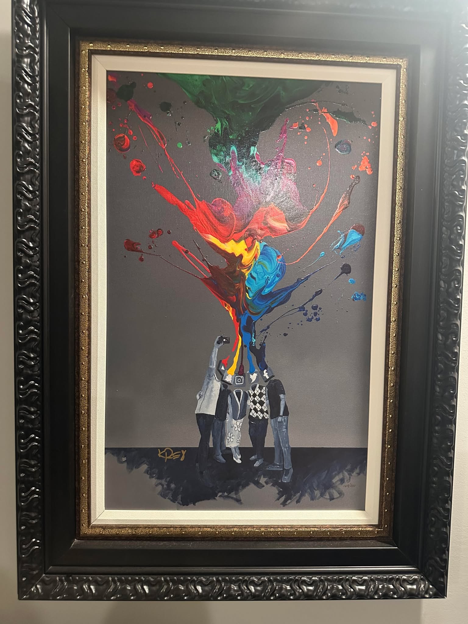 Kre8 Selfie: Kre8 "Selfie" 2021 17 1/2" x 28" Image size Giclee in color with hand-embellishment on canvas. Hand-signed by the artist. From the Arabic numbered edition of 100 examples. Gallery framed, COA, and App