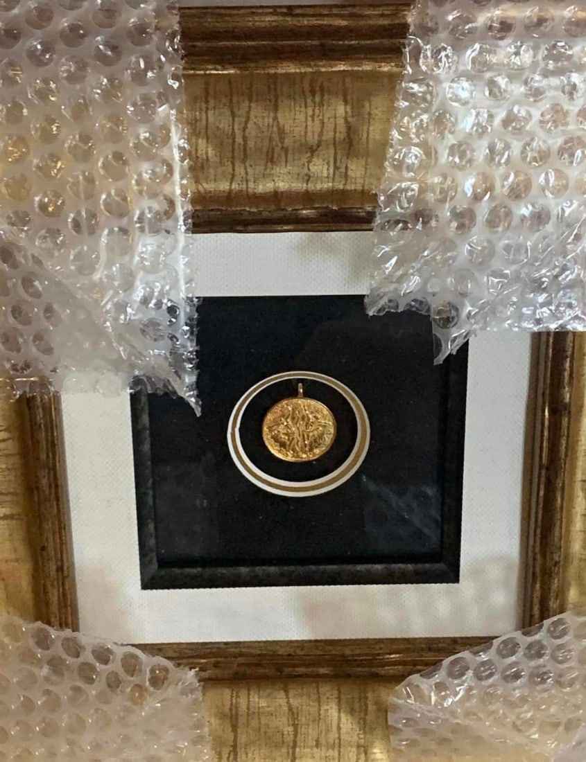 Framed Pendant: Erte Framed Pendant produced in 2004 and are in excellent shape. These works include COA and come in 13.5 x 13.5 x 2 frames, ready to hang in your home or office. COA