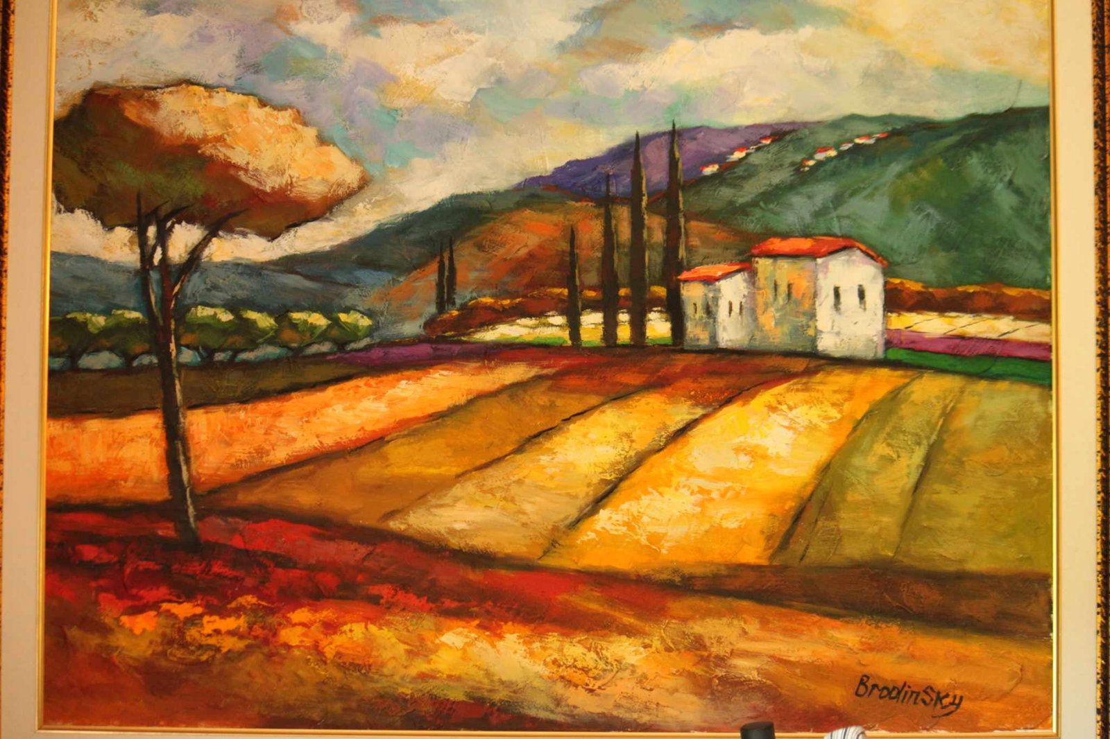 Line of Pines: Slava Brodinsky "Line of Pines" 2006 30" x 40" Image size Oil Painting on canvas. Signed in pigment lower right. A unique work. Gallery framed. COA