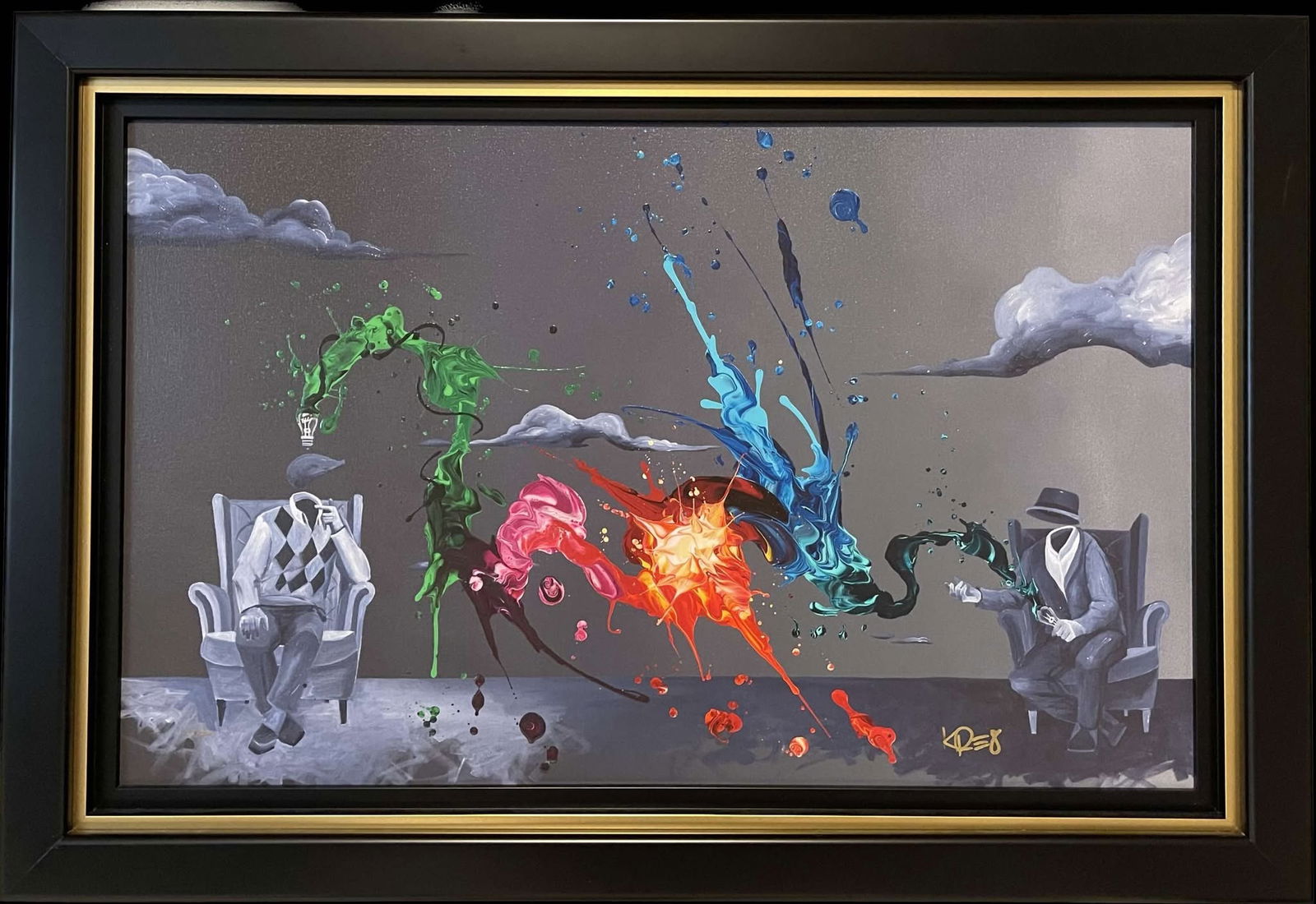 kre8 The Battle of the Minds: Kre8 "The Battle of the Minds" 2021 17 7/8" x 28 1/2" image size giclee in color with hand-embellishment on canvas. Hand-signed by the artist. Gallery framed, COA, appraisal