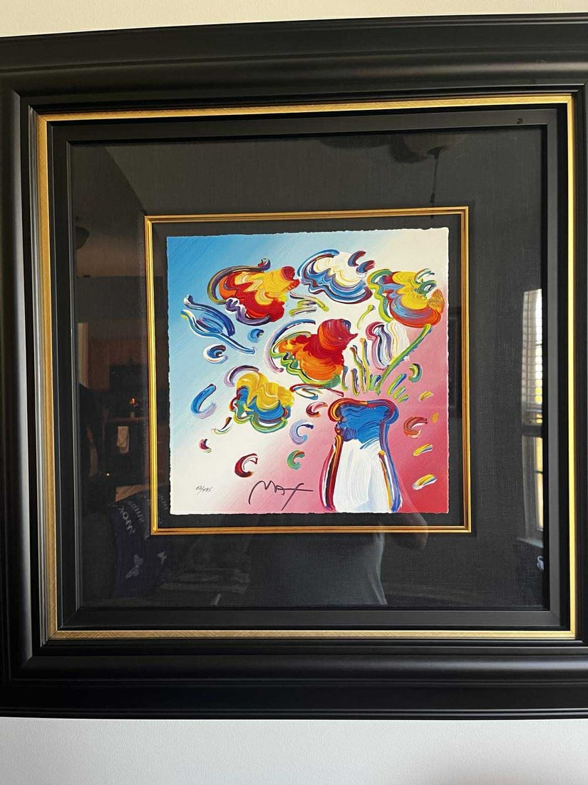 Peter Max Vase of Flowers: Peter Max "Vase of Flowers" 2017 11 1/8" x 11 1/8" image size serigraph in color on wove paper from the Peter Max Studio. Hand-signed by Peter Max in ink lower left and numbered in Arabic lower left.