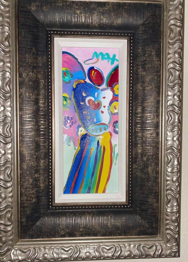 Angel with Heart Detail Ver. IV num 467: Peter Max "Angel with Heart Detail ver. IV #467" UNIQUE 2018 15'' x 6" image size Acrylic painting on canvas from the Peter Max Studio. Hand-signed in pigment upper right by the artist. Gallery framed