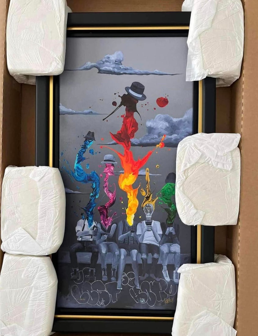 Silver Lining: Kre8 "Silver Lining" 2021 32" x 16" image size Giclee in color with hand-embellishment on canvas. Hand-signed by the artist. LE size of 200 Gallery framed