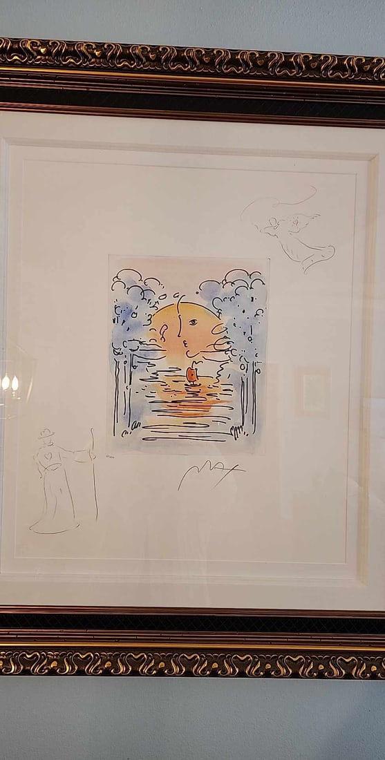 Peter Max Better World Icon Suite: Peter Max "Better World" Icon suite 2015 13 1/8" x 10 5/8" image size Etching with hand-coloring and unique, hand-drawn colored pencil remarques of a Flying Angel with heart in the upper right corner