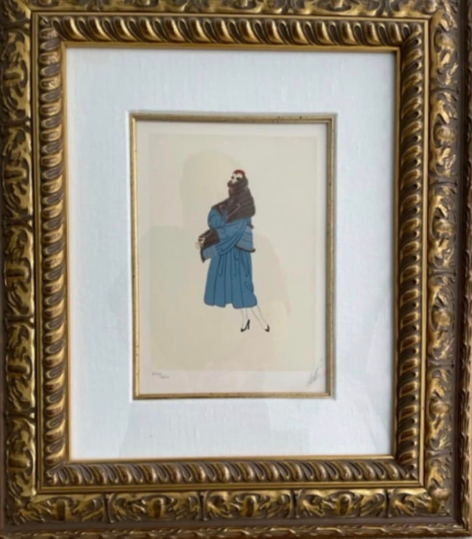 Tres Chic: Erte Roman De Tirtoft "TRES CHIC" Lithograph 1975 10 1/2" x 7 1/2" LE #203/300 Gallery framed