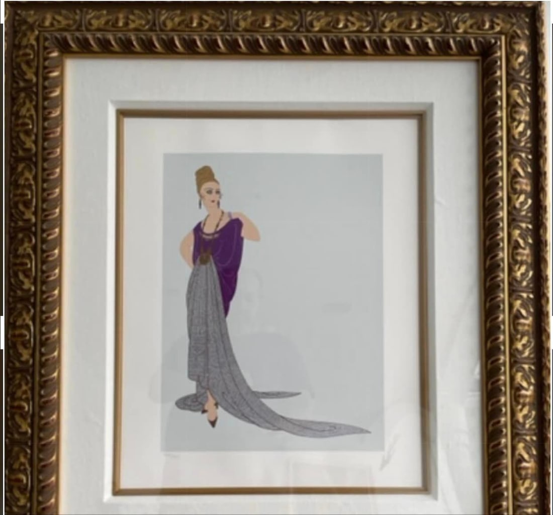 At The Ball: Erte Roman De Tirtoft "AT THE BALL" Seriograph 1981 17" x 12" LE #266/300 Gallery framed