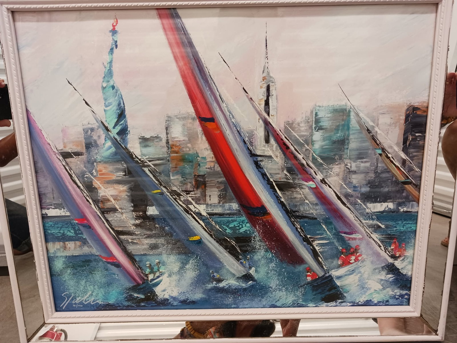 Victor Spahn Sails outside New York: Victor Spahn "Sails Outside New York" 2013 16 1/4" x 20" image size Giclee on paper. Hand-signed by the artist. Gallery Framed, COA, JPP