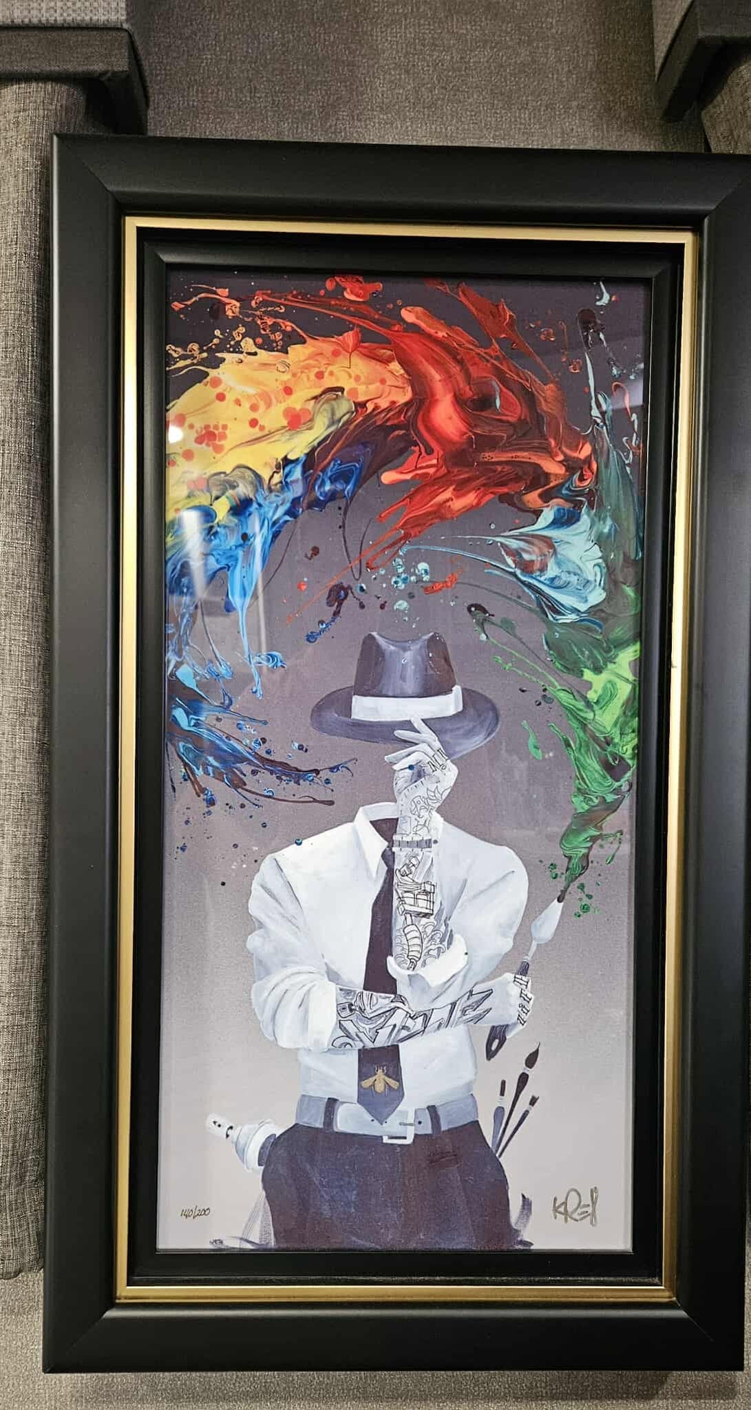 Kre8 Origins of Discipline: Kre8 "Origins of Discipline" 2020 31 3/4" x 15 7/8" image size Giclee in color with hand-embellishment on canvas. Hand-signed in pigment by the artist.