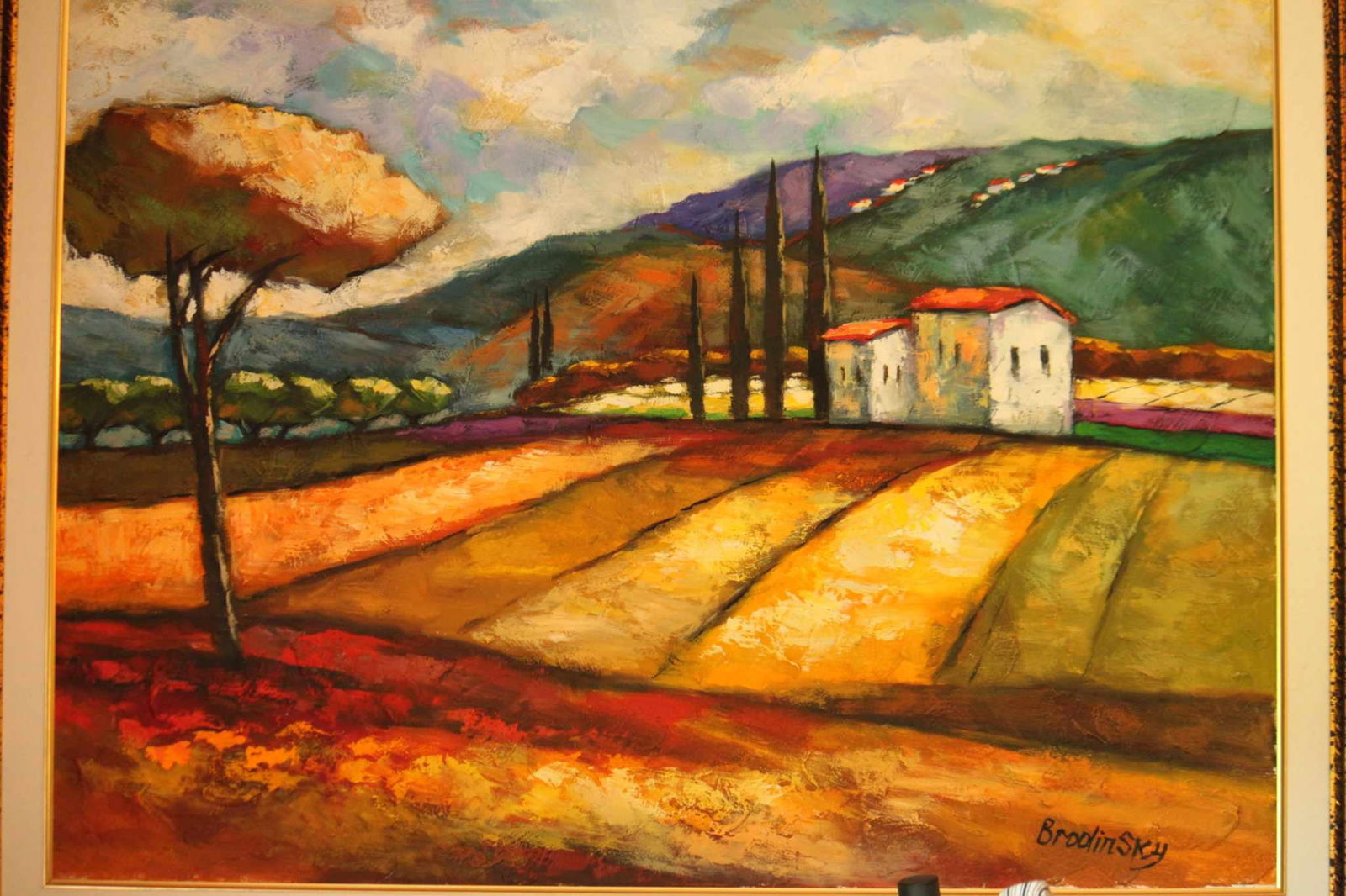 Line of Pines: Slava Brodinsky "Line of Pines" 2006 30" x 40" Image size Oil Painting on canvas. Signed in pigment lower right. A unique work. Gallery framed. COA