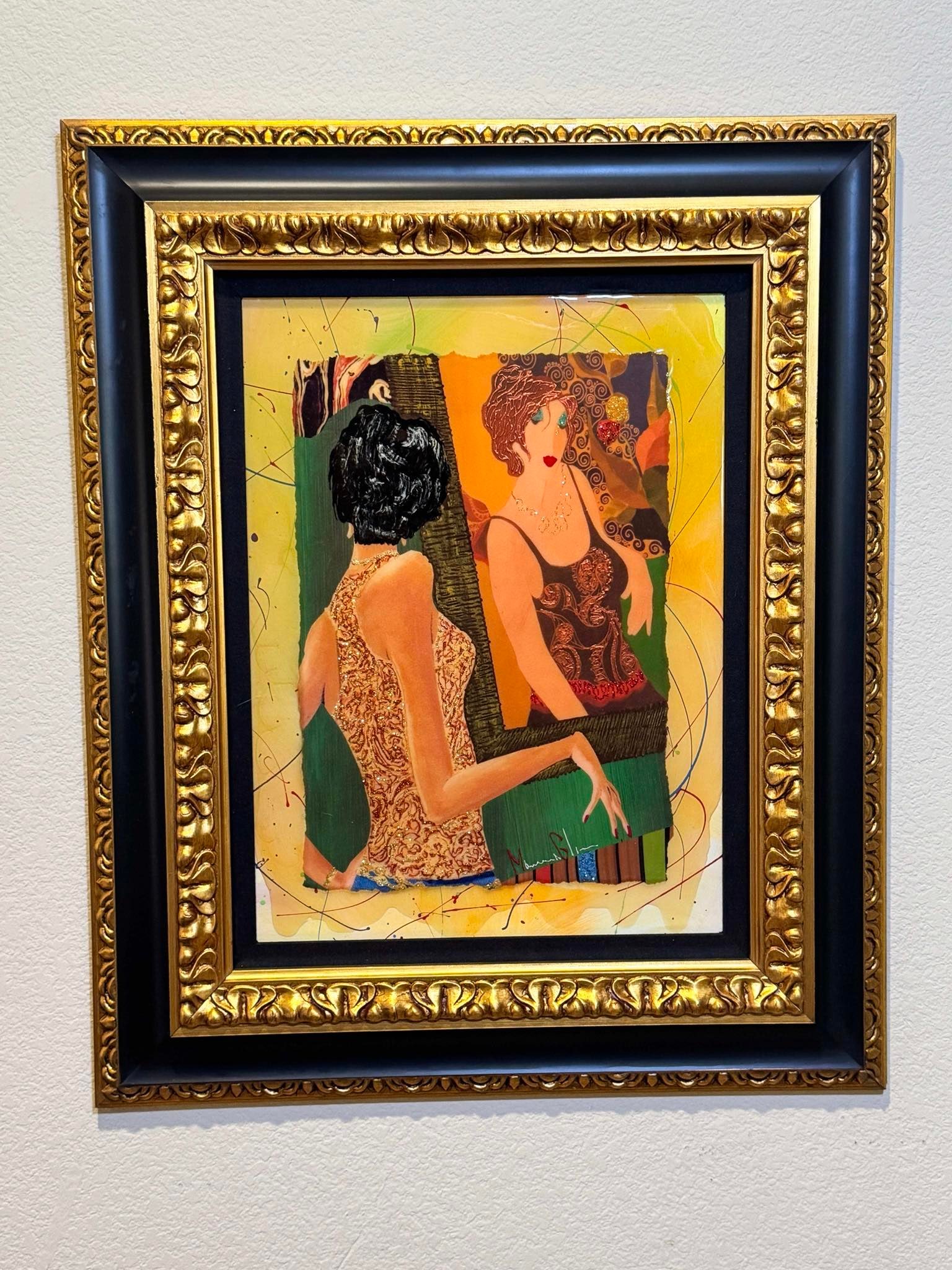 Marcus Glenn Girrrrl You Gotta See this One II Homage to Tarkay Unique: Marcus Glenn "Girrrrl You Gotta See this One II Homage to Tarkay" 2013 19 9/16" x 14 1/2" image size Mixed media painting with relief and collage on board. Hand-signed in pigment lower right by the ar