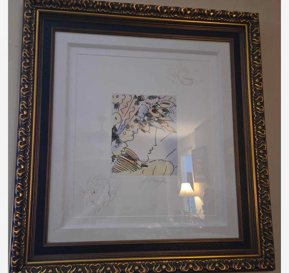 Blushing Beauty II (Profile/Flying Angel): Max, Peter "Blushing Beauty II "(Profile/Flying Angel) 2017 11" x 9" image size Etching with hand-coloring and unique, hand-drawn colored pencil remarques of a Profile in the lower left corner and Fly