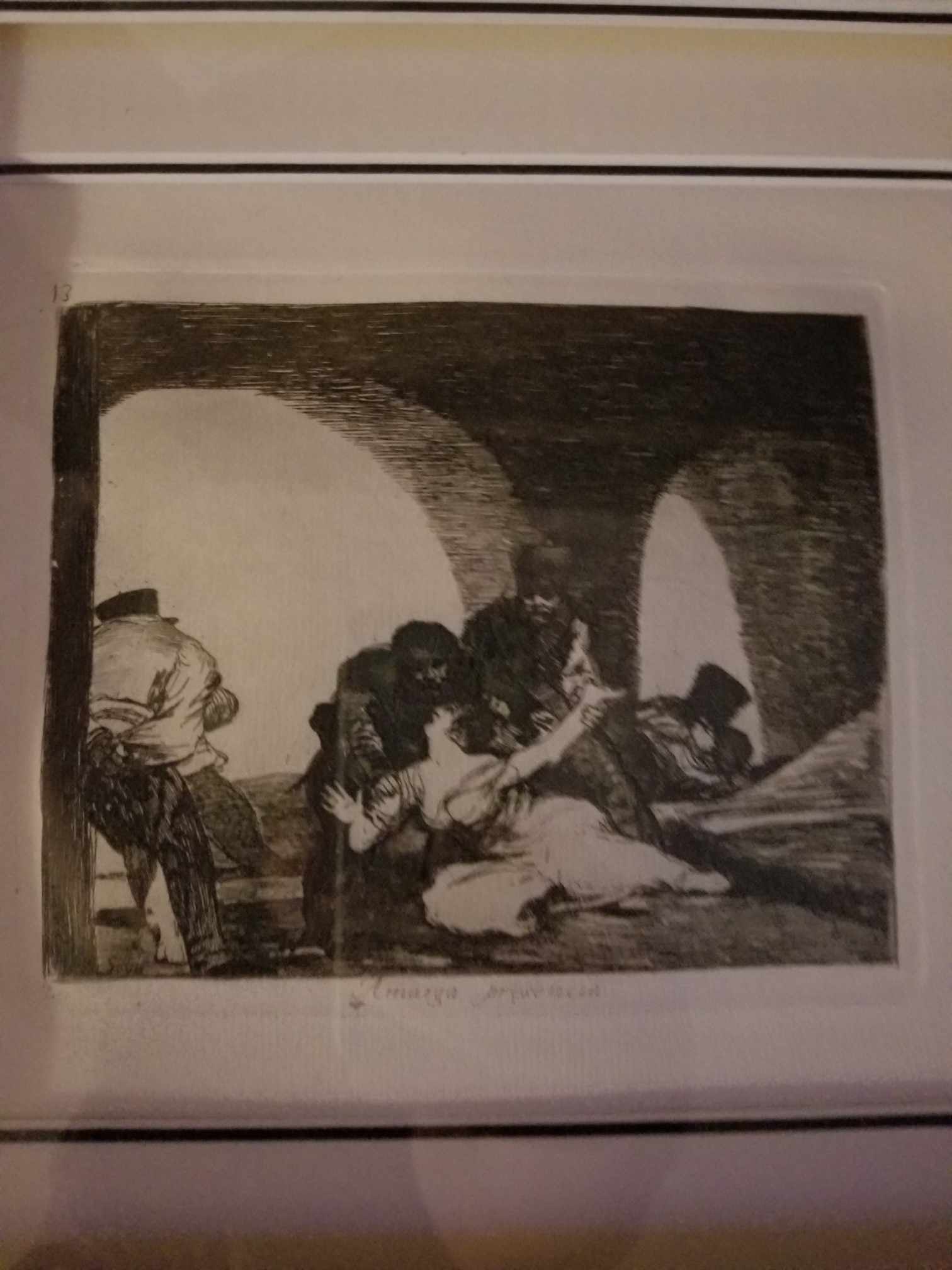 Amarga Presecia Bitter to be Present: Francis Goya "amarga Presencia" (Better to be Present) C 1810-1820 D 132 H133, 5 5/8" x 6 3/4" Image size Etching, Lavis, drypoint, burin and burnisher on laid paper. Signed in the plate lower left. P