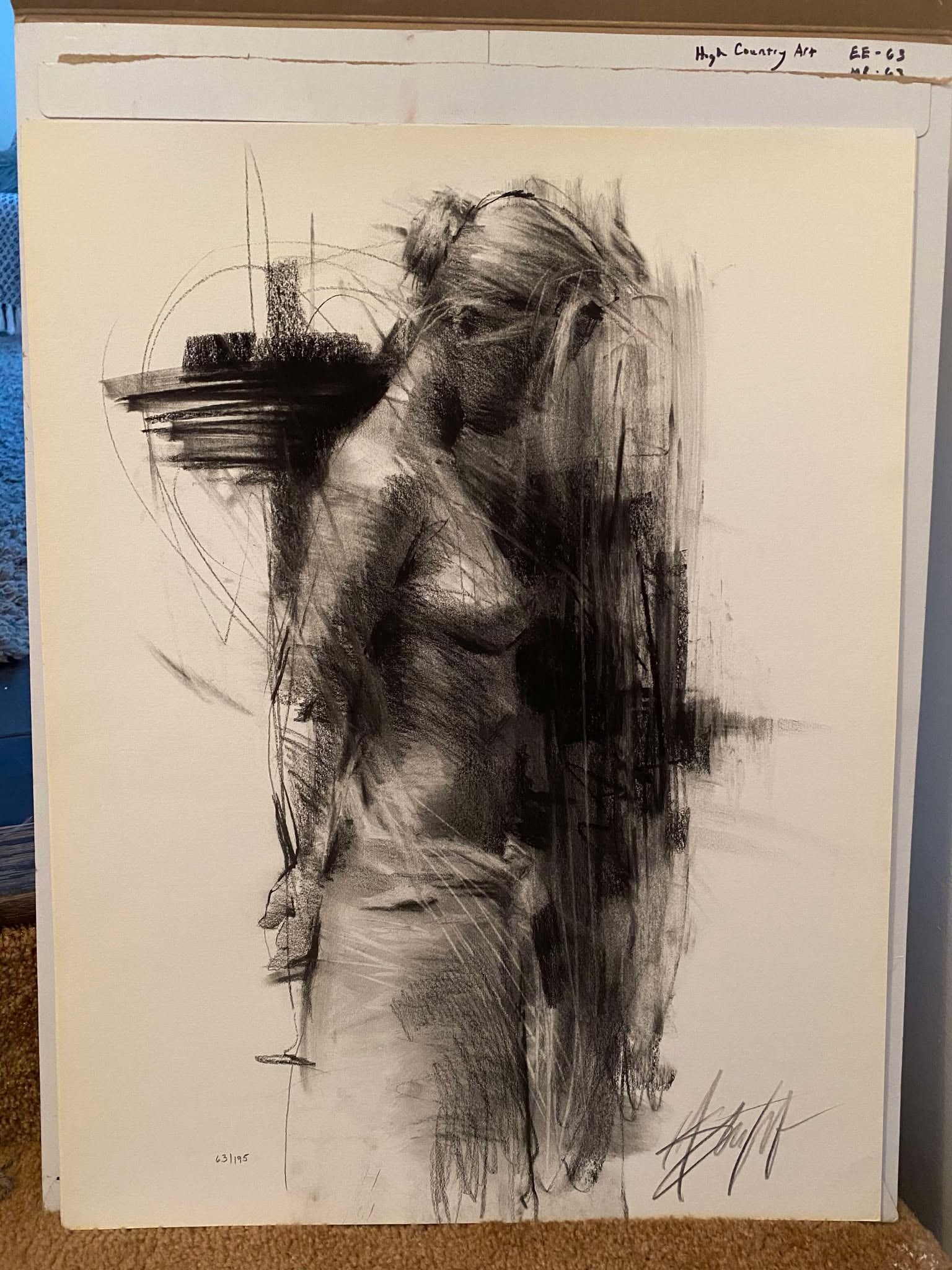 Henry Asencio charcole sketch turned to Right: Henry Asencio charcole sketch turned to left 17" x 22" LE signed