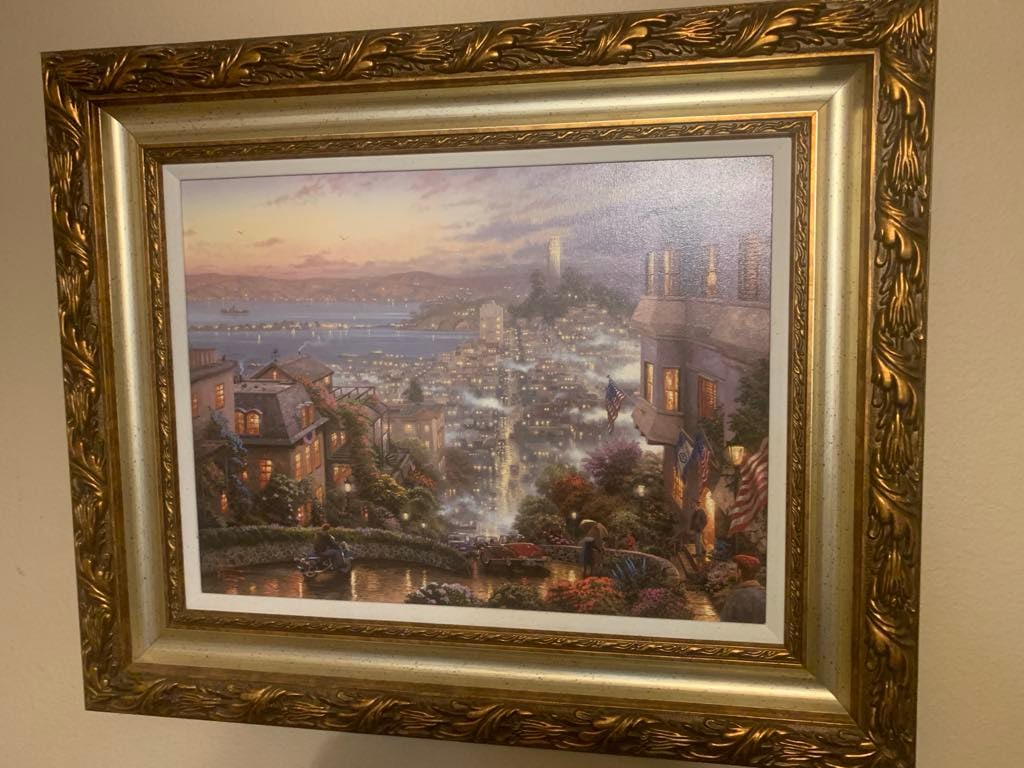 Thomas Kinkade San Francisco, Lombard Street: Thomas Kinkade "San Francisco, Lombard Street" 2001 18" x 24" image size Giclee in color with acrylic embellishments on canvas. Signed with the artist's authorized signature applied through the artist