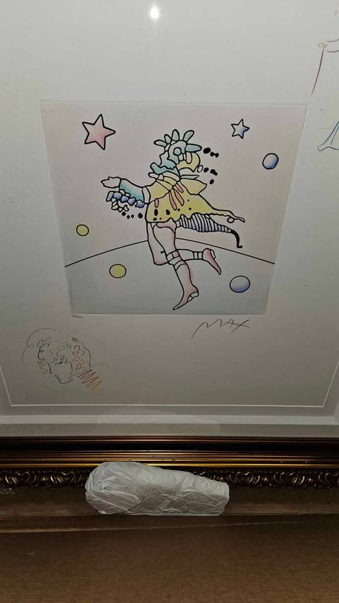 Peter Max Star Catcher (Profile/Angel with Heart) unique: Peter Max "Star Catcher (Profile/Angel with Heart)" unique 2016 11 1/4" x 11 1/4" image size Etching with hand-coloring and unique, hand-drawn colored pencil remarques of a Profile in the lower left c