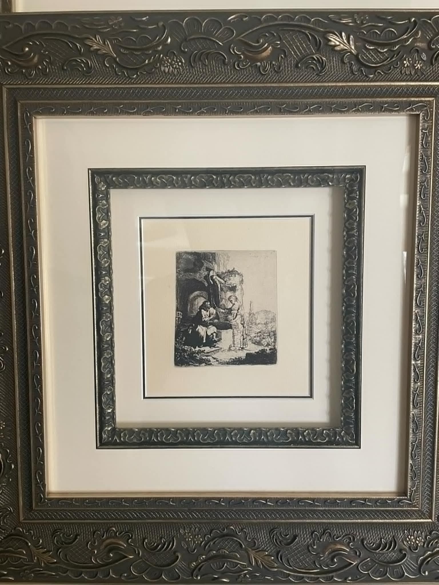 Van Rijn Rembrandt Christ and the Woman of Samaria :Among Ruins: Van Rijn Rembrandt "Christ and the Woman of Samaria" Among the Ruins" 1634 4 11/16" x 4 3/16" plate size (plate is slightly irregular) 12 7/8" x 9 3/4" sheet size Etching on Ingres d'Arched off-white