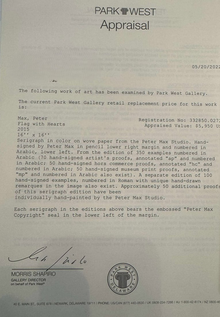 Peter Max Flag with Hearts - 2