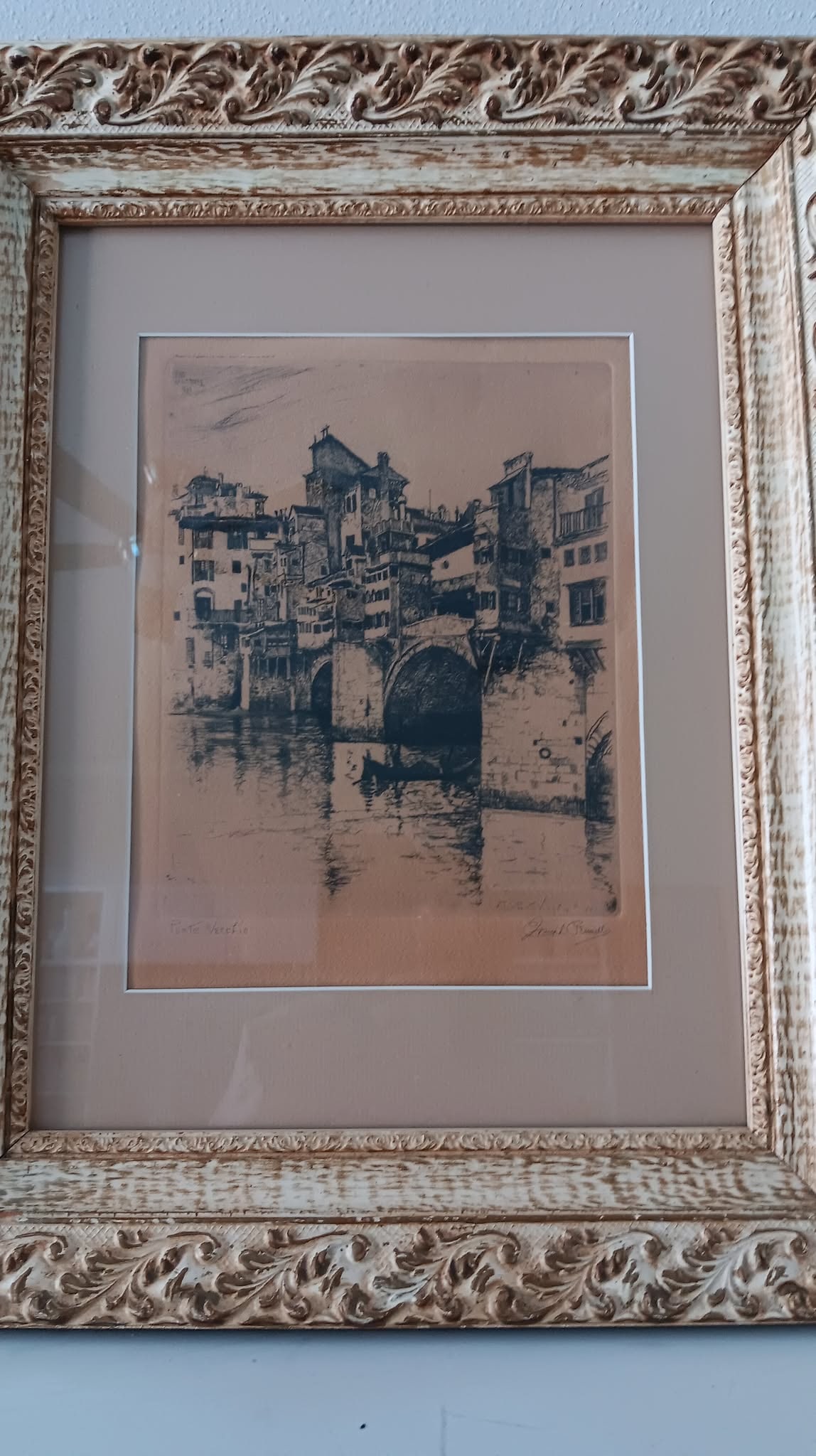 Joseph Pennell Ponte Vecchio: Joseph Pennell "Ponte Vecchio" Etching, Hand signed in bottom right, title on bottom left. No paperwork.