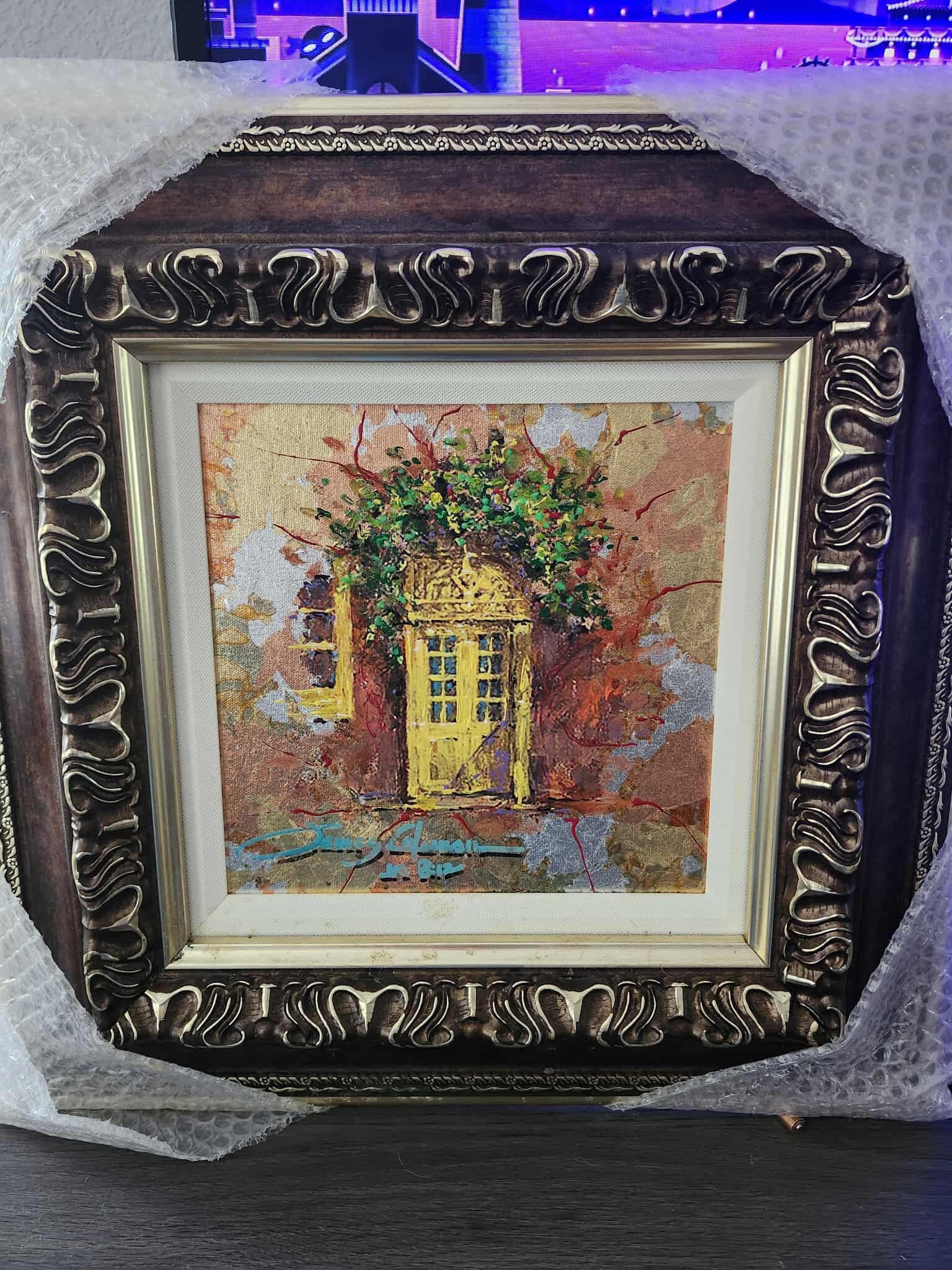 James Coleman A golden Doorway Unique: James Coleman "A Golden Doorway" 2022 10" x 10" image size Mixed media with acrylic painting and silver, copper and gold leaf on canvas. Hand-signed in pigment lower left by the artist. Signed and