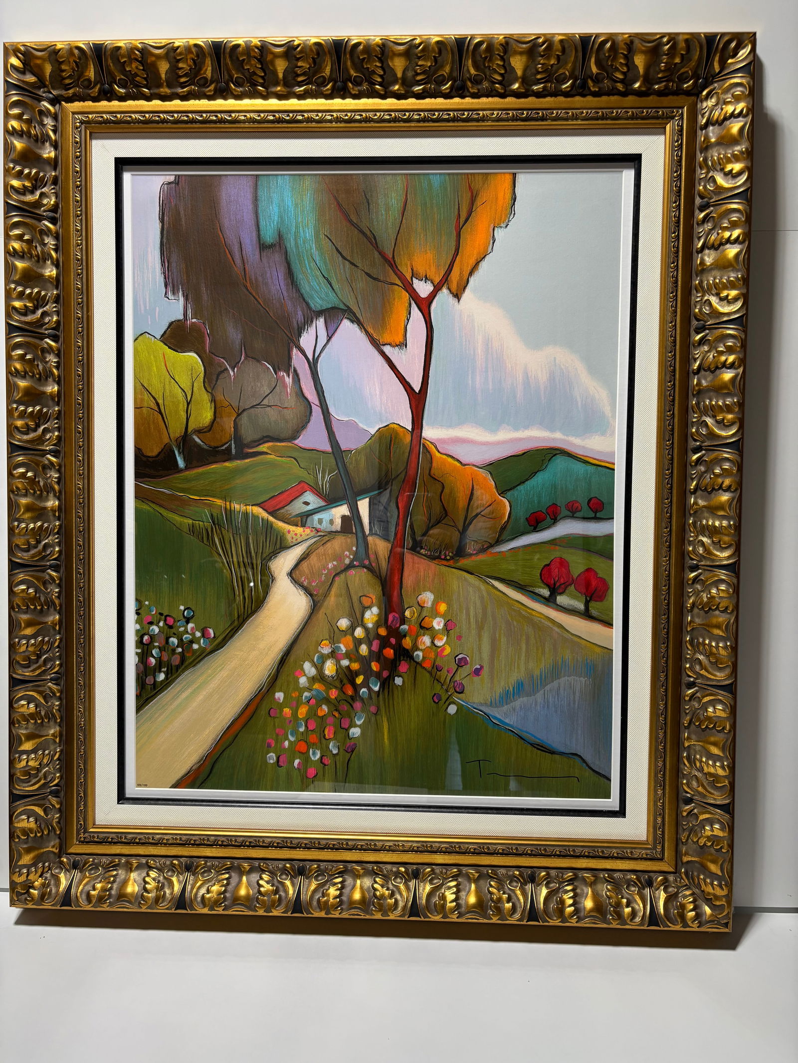 Itzchak Tarkay Long Road in Spring: Itzchak Tarkay "Long Road in Spring" 2009 28" x 22" image size Serigraph in color on wove paper. Hand-signed in ink by the artist. Gallery framed, COA, Appraisal. SEK