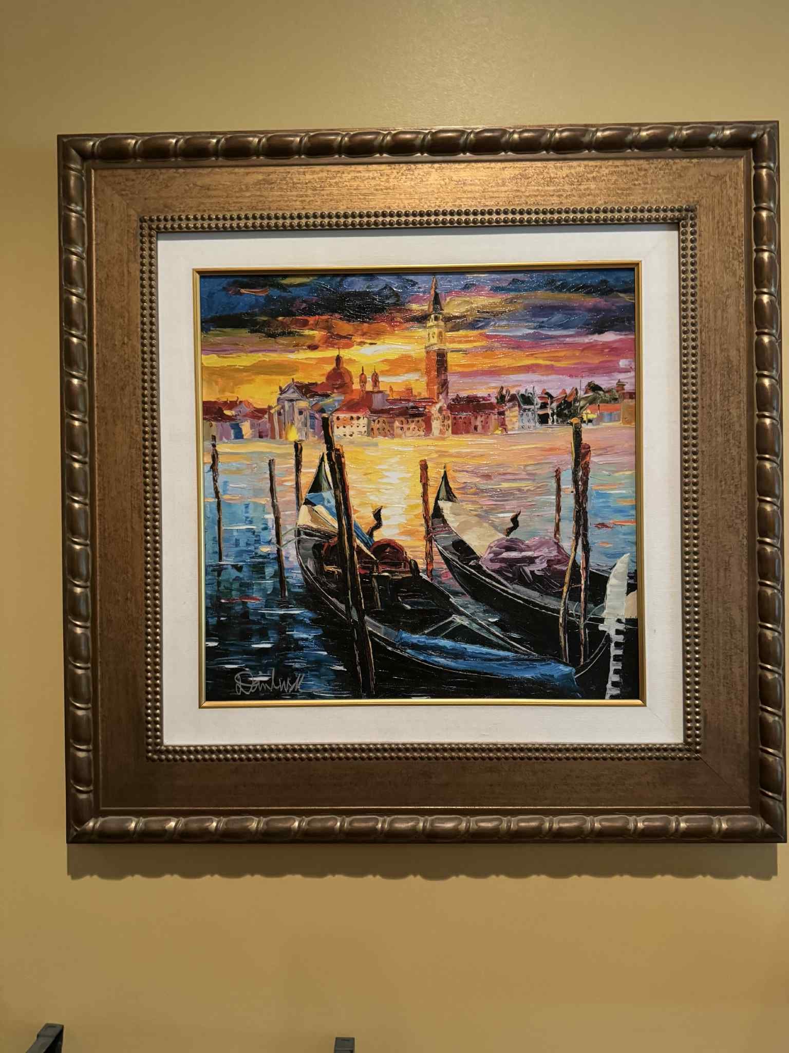 Daniel Wall The Stillness of Venice: Daniel Wall "The Stillness of Venice" 2017 18 1/8" x 18" image size Giclee in color with hand-embellishment on canvas. Hand-signed in pigment lower left by the artist. Gallery framed, CAO.