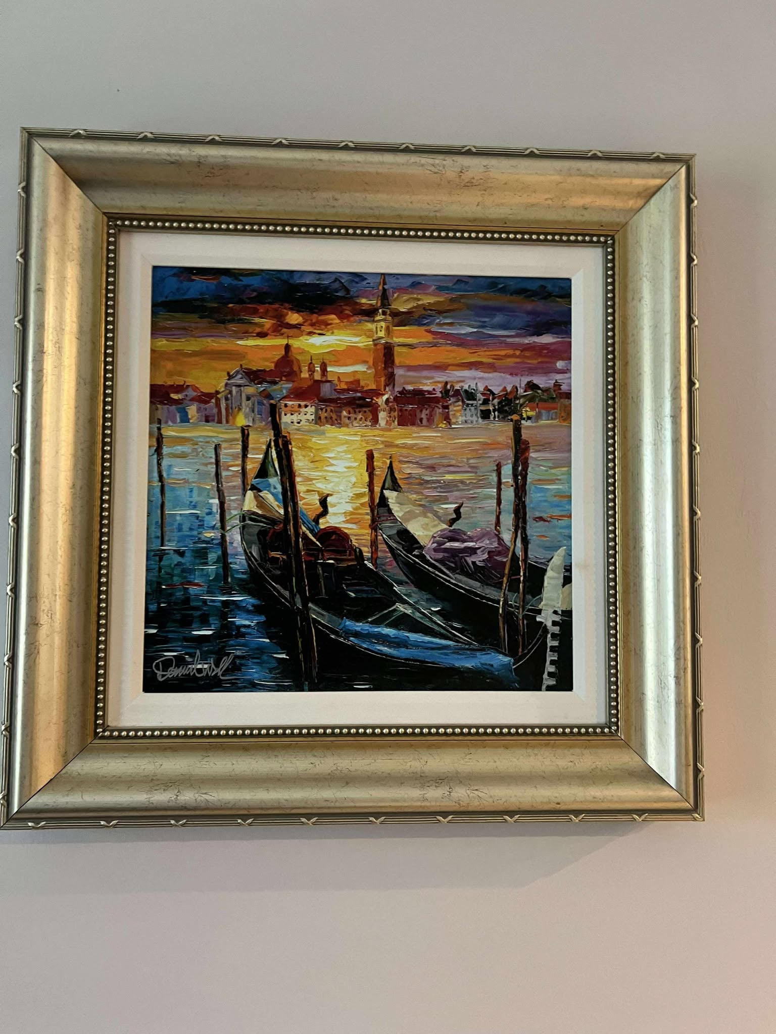 Daniel Wall The Stillness of Venice: Daniel Wall "The Stillness of Venice" 2017 18 1/8" x 18" image size Giclee in color with hand-embellishment on canvas. Hand-signed in pigment lower left by the artist. Gallery framed, CAO.GP