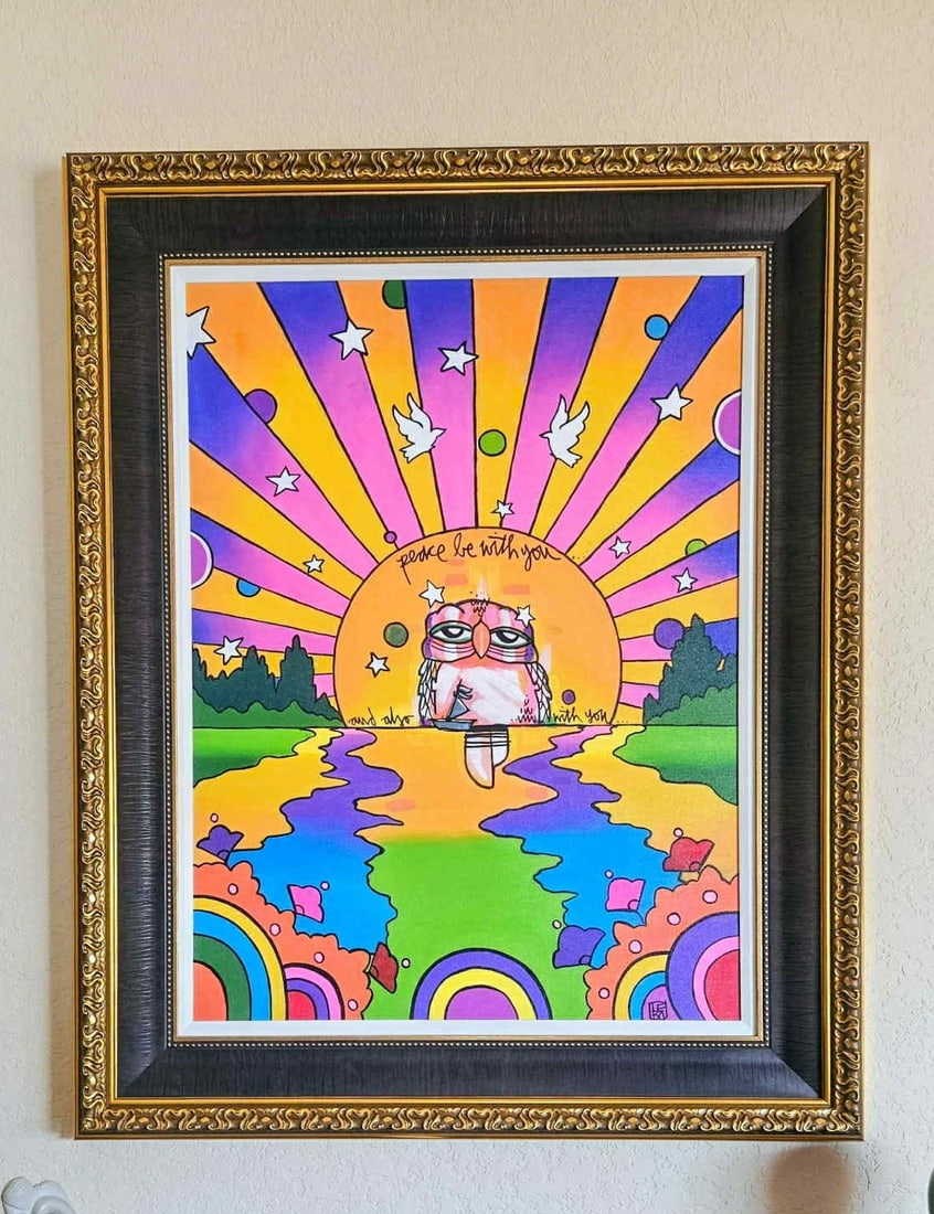 David Le Batard (as Lebo) Peace be with you Published: David Le Batard (as Lebo) "Peace Be with You" Published 2022 40" x 30" image size. Acrylic painting on canvas. Hand-signed in pigment lower right by the artist. A unique work. Work was used as study