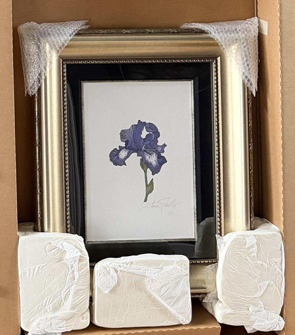 Scott Jacobs Iris Study (Purple) LXXXII: Scott Jacobs "Iris Study (Purple) LXXXII" 2022 17" x 12 1/4" image size. Hand painted giclee on paper with pen and ink. Hand-signed in pencil lower right by the artist. A Unique variation. Gallery fra