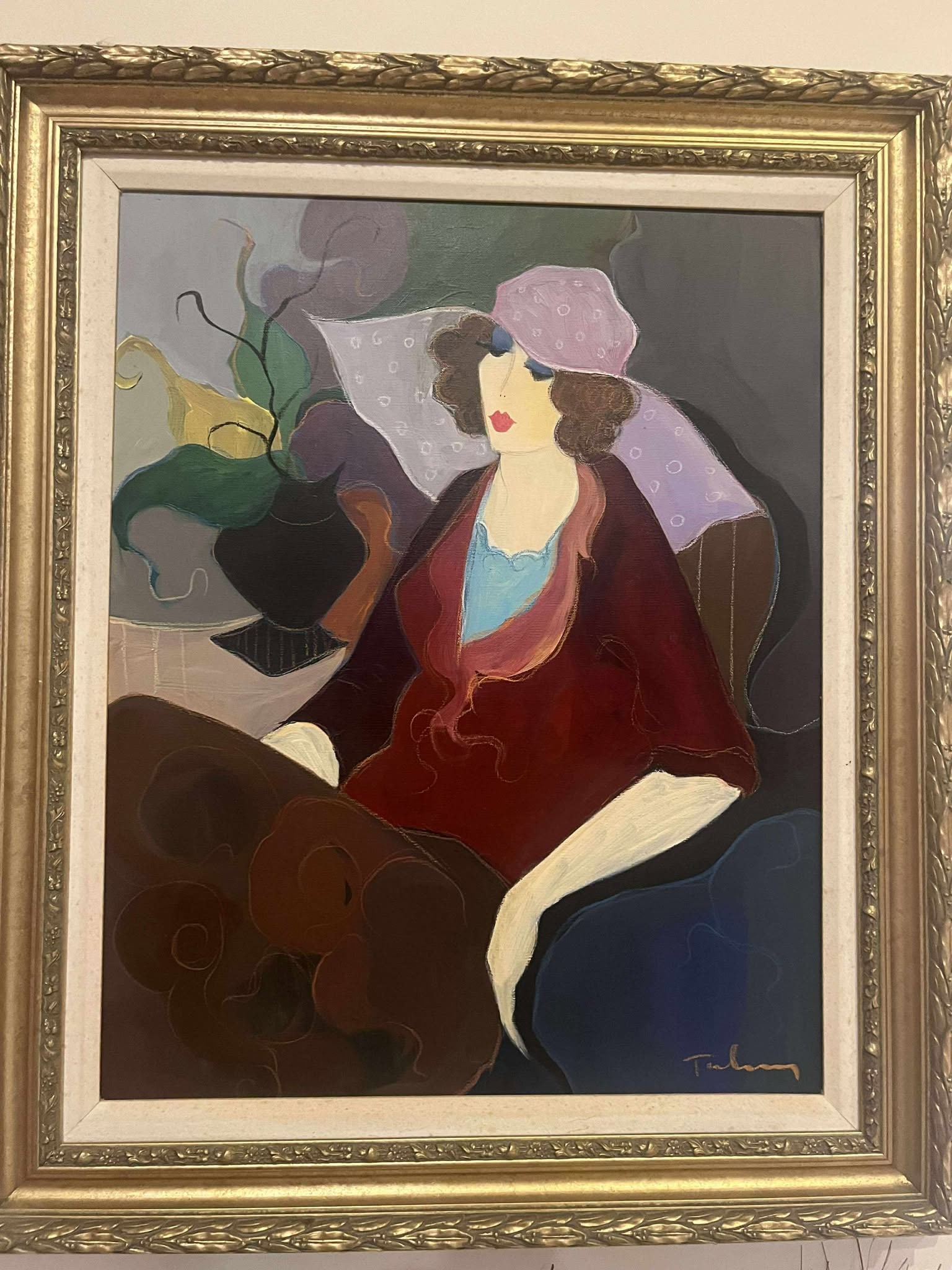 Itzchak Tarkay Laverne: Itzchak Tarkey (Laverne) 1996, 30" x 24 1/2" image size. Acrylic painting on canvas. Signed lower right. A unique work. Gallery Framed. COA. RMS.