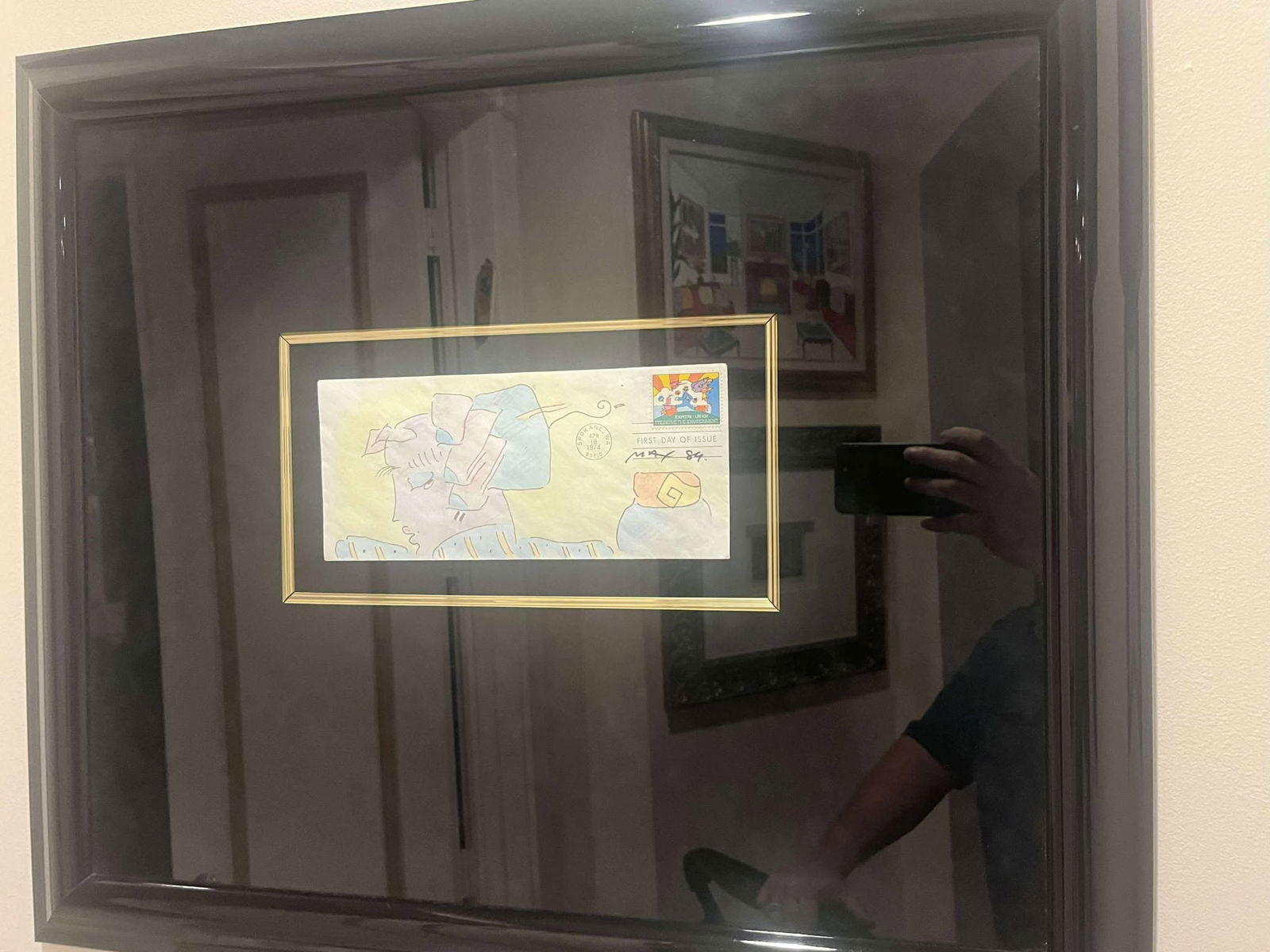 Peter Max First Day of Issue: Peter Max "First Day of Issue" Gallery framed, mixed media. No paperwro