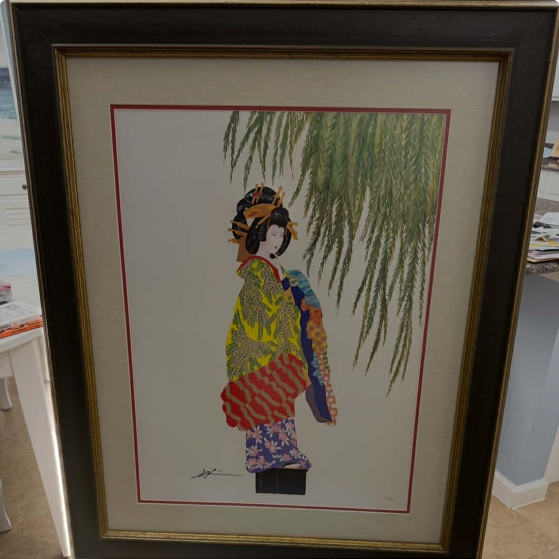 Hisashi Otsuka Spring Enchantment: Hisashi Otsuka Spring Enchantment Japanese lady COA, 31.5" x 38" framed,