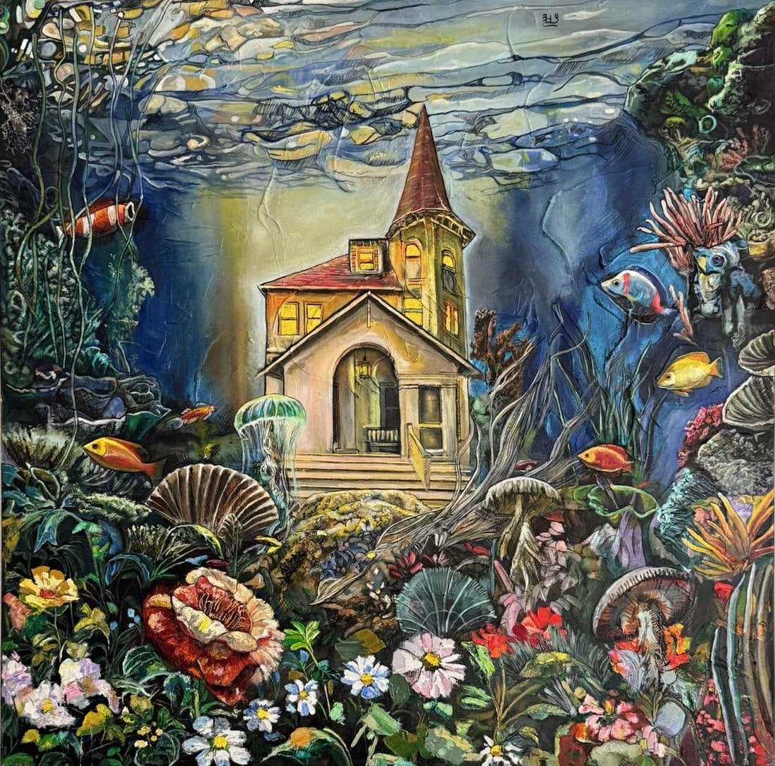 Yoandy underwater original: Yoandy underwater oil on canvas original unframed. Large 36" x 36"