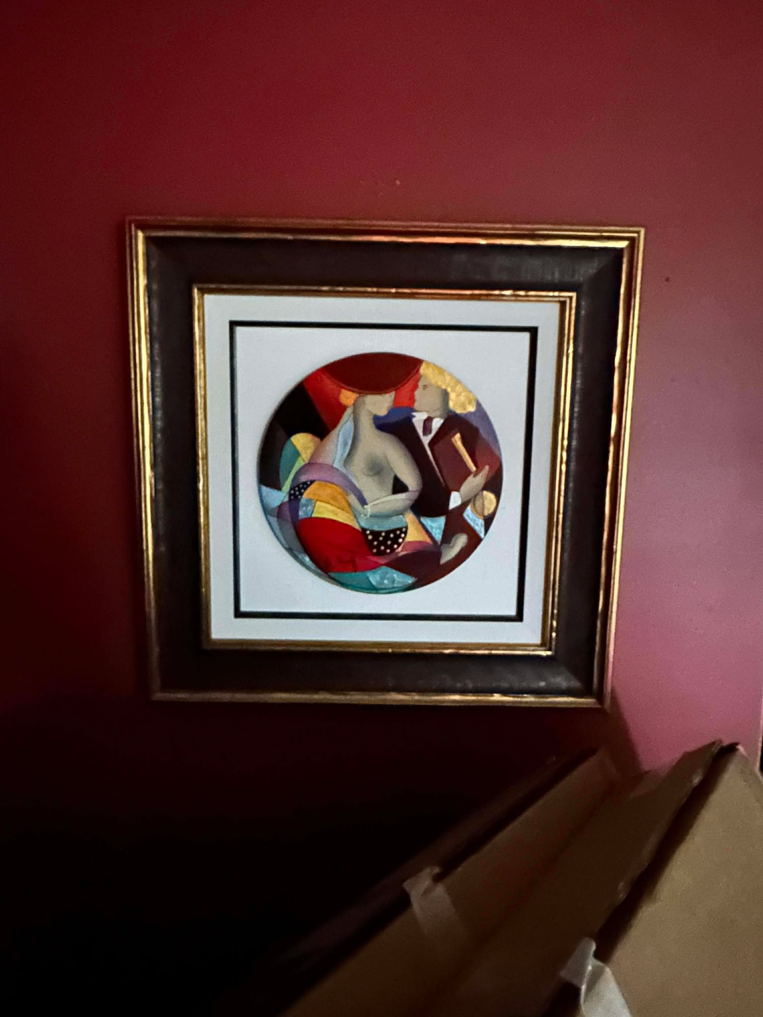 Lekniff Cythere assiagee: Linda LeKinff, "Cyhere assiegee" 11 1/2" X 11 1/2" serigraph in color with acrylic painting on wood panel. Signed in ink lower left. COA, Appraisal, GB