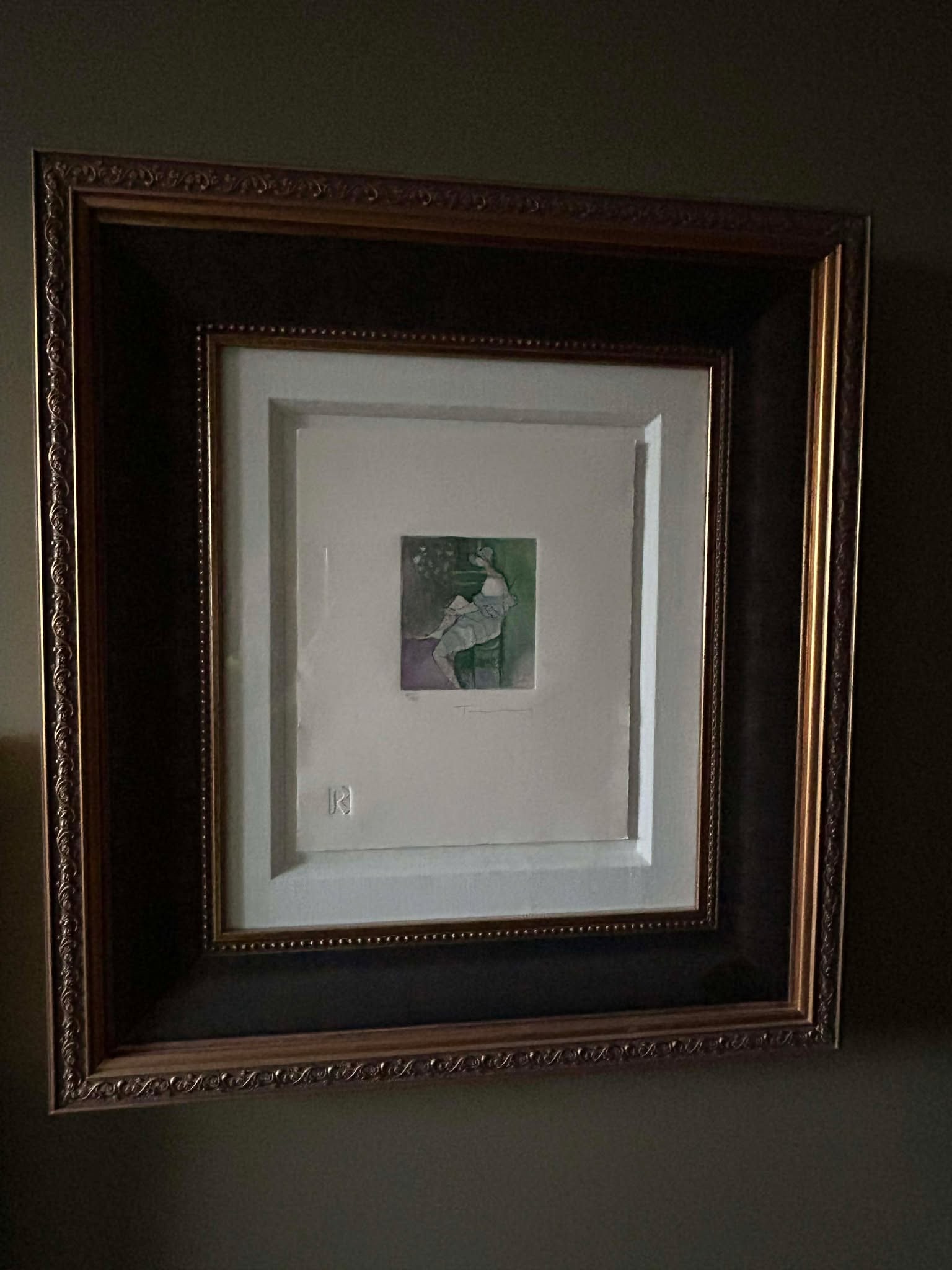 Itzchak Tarkay My Sanctuary: Itzchak Tarkey "My Sanctuary" 4 3/4" x 4 1/4" Etching and aquatint printed in black and white on wove paper, hand watercolored at direction of the artist by artisans in artist's studio in larael. Hand