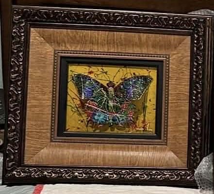 Marcus Glenn A Little Change Goes A Long Way (Yellow): Marcus GLenn "A Little Change Goes A Long Way (yellow)" 8" x 10" image size Mixed media painting with resin on wood. Hand-signed in pigment lower left by the artist Signed on the verso. A unique