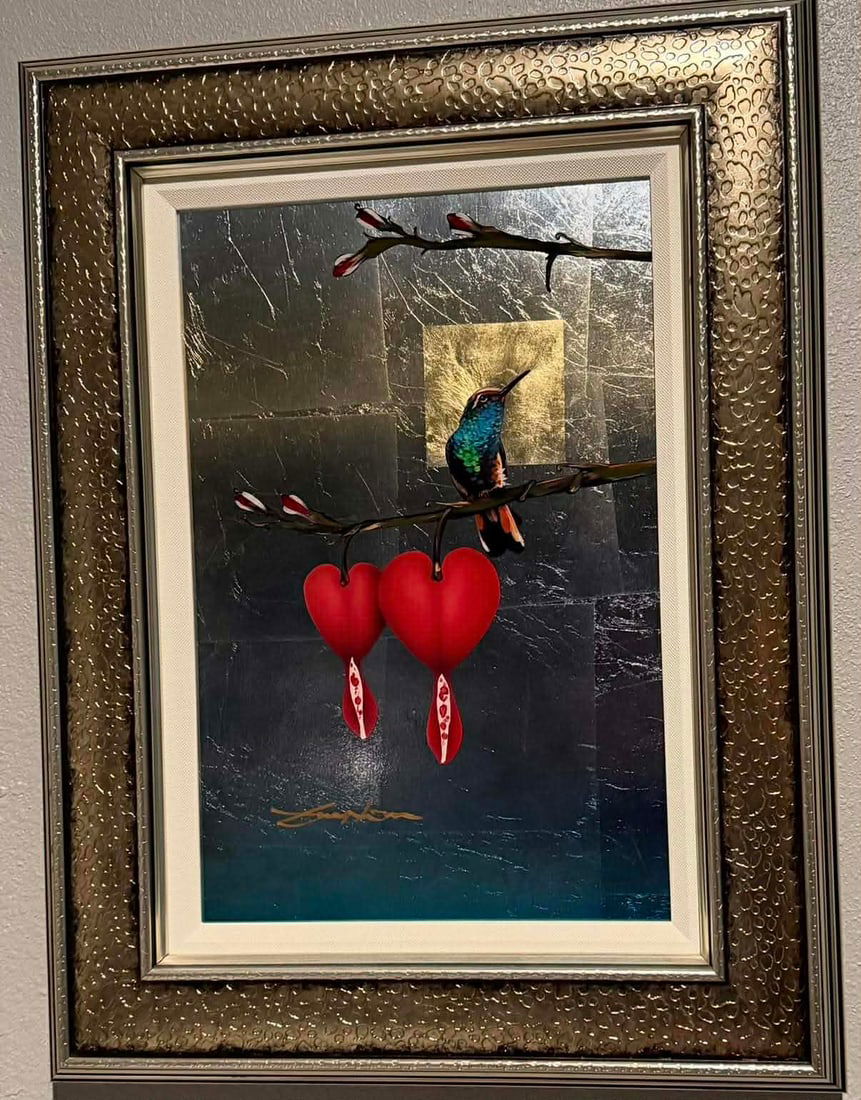 Patrick Guton Open Your Heart to Me: Patrick Guton "Open Your Heart to Me" 2018 18" x 12" image size Mixed media on aluminum with sized gold and silver leaf veined by hand. Hand0signed in pigmenr lower left by the artist. Signed and date