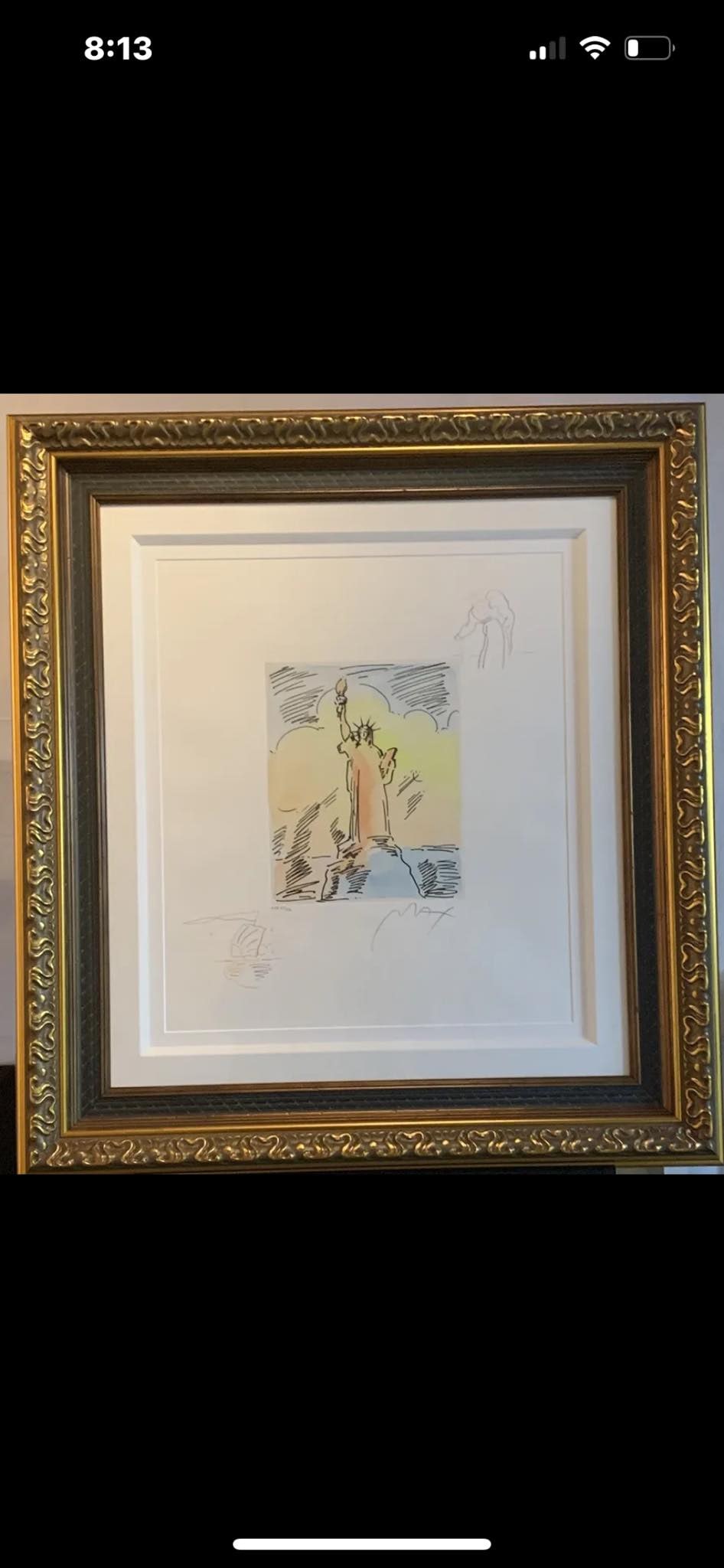 Peter Max Statue of Liberty: Peter Max "Statue Of Liberty" Icon Suite Etching with Hand-coloring and unique, hand-drawn colored pencil remarques of a Angel with Heart in the upper right corner and Sailboat on the lower left