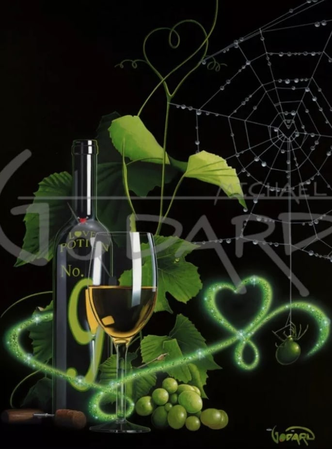 Love Potion num 9 AP: Michael Godard, "Love Potion #9 AP" 28"x37.5" (Image sixe) Giclee in color on canvas hand signed in lower right.