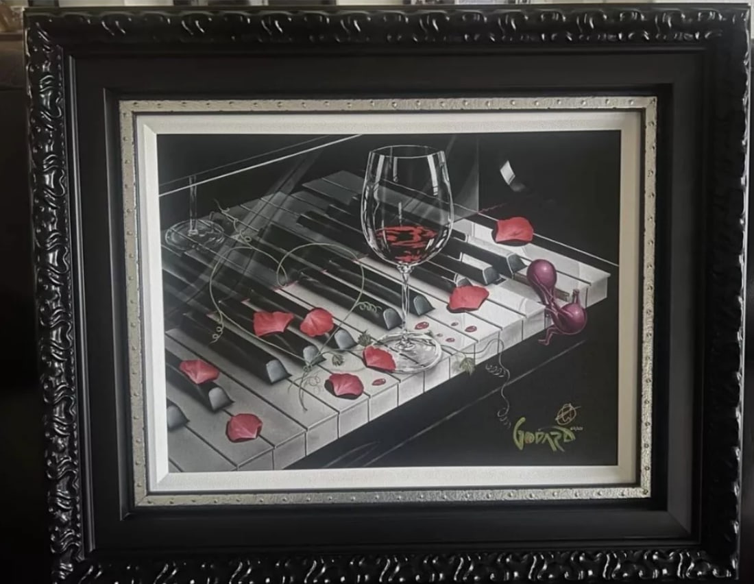 Michael Godard Piano Keys: Michael Godard, "Piano Keys" 2021, 16"x21 1/2" (Image size) Giclee in color with hand-embellishment on canvas. Hand signed in ink in lower right by the artist