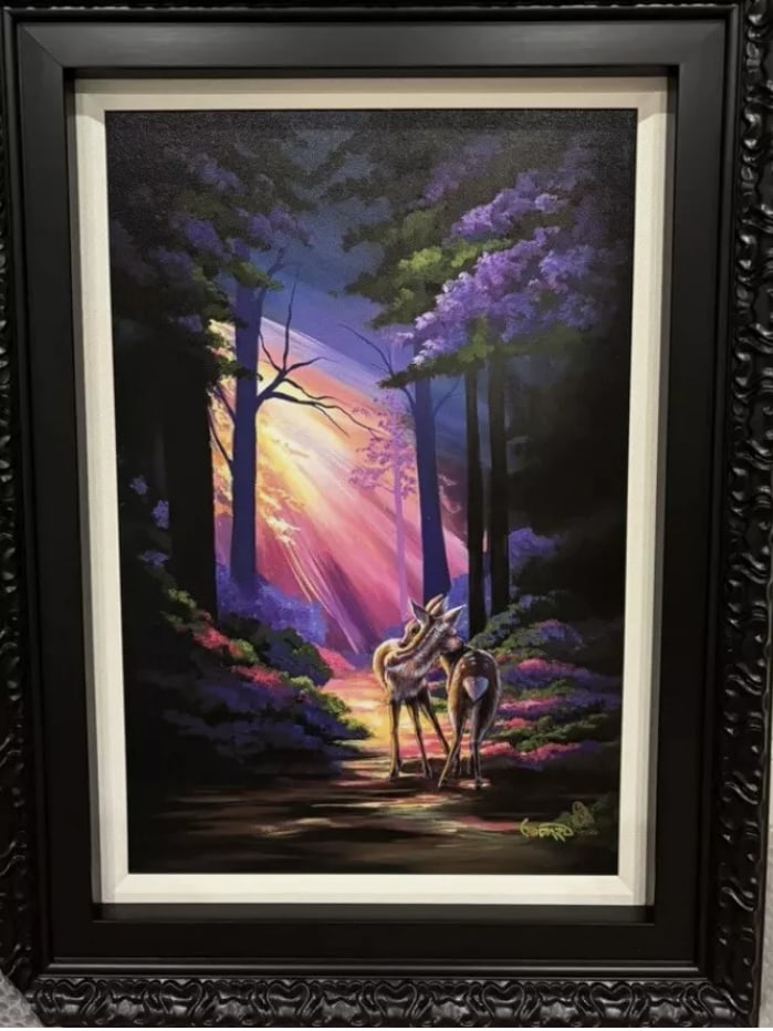 Love My Deer: Michael Godard, "Love my Deer" 2024, 24"x16" (Image size) Giclee in color with hand-embellishment on canvas. Hand-signed by the artist.