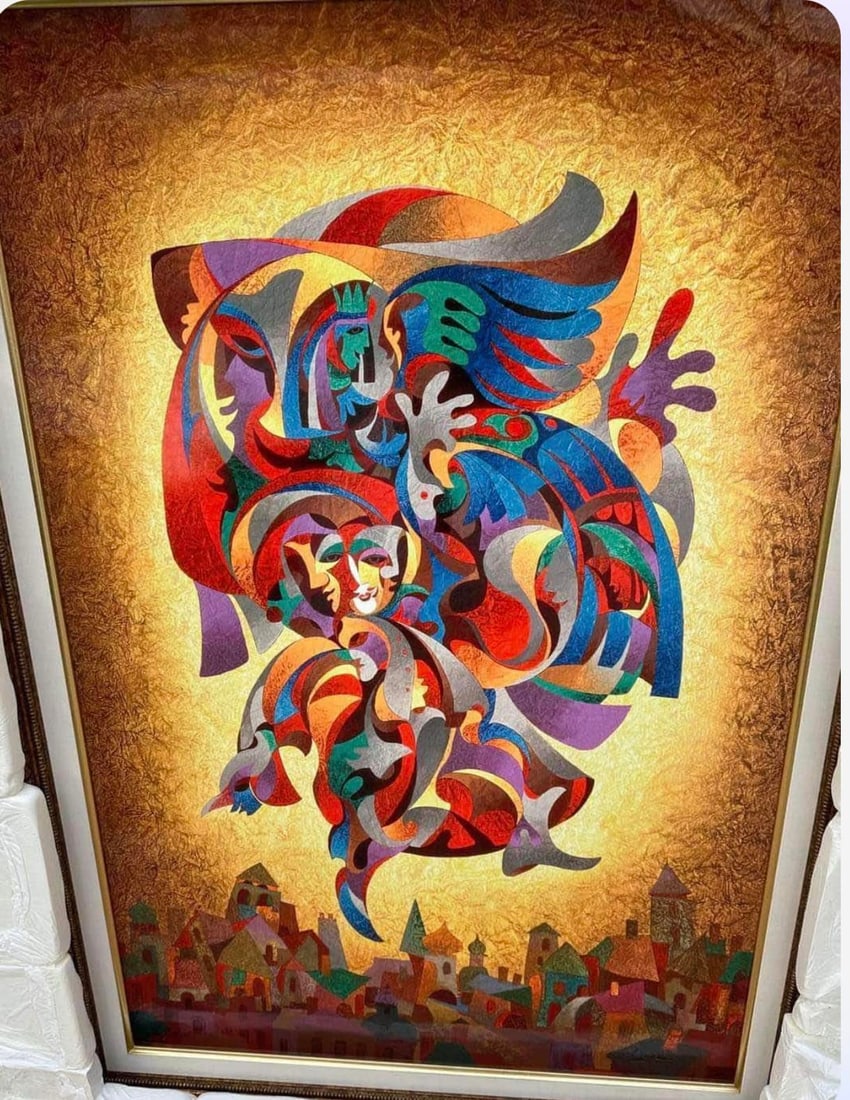 Bluebird: Anatole Krasnyansky "Bluebird" Serigraph in color in woven paper 1998 LE 50 46 3/4" x 33 1/4" Hand signed Gallery framed