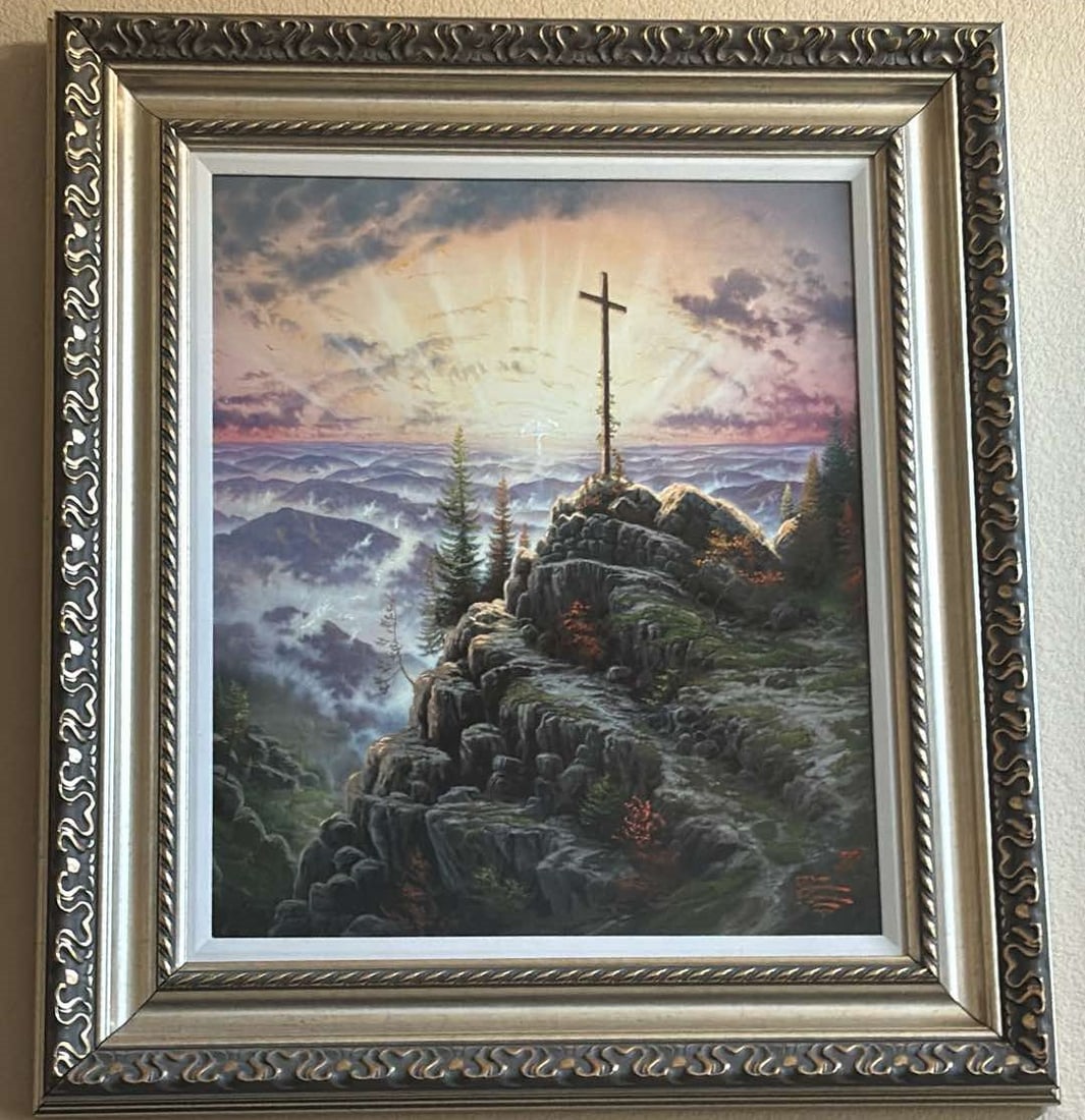 Thomas Kinkade Sunrise: Thomas Kinkade "Sunrise" 2000 24" x 20" (Image size) Giclee in color with acrylic hand embellishment on canvas with the artist's authorized signature applied through the artist's estate using Autopen