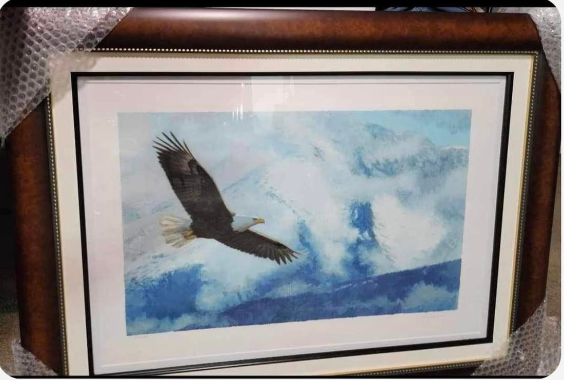 Wings Over Glacier Bay: Pat McManus "Wings Over Glacier Bay" 2017 14" x 23 3/8"image size Giclee in color on paper. Hand-signed in pencil lower right by the artist. Gallery framed LE COA