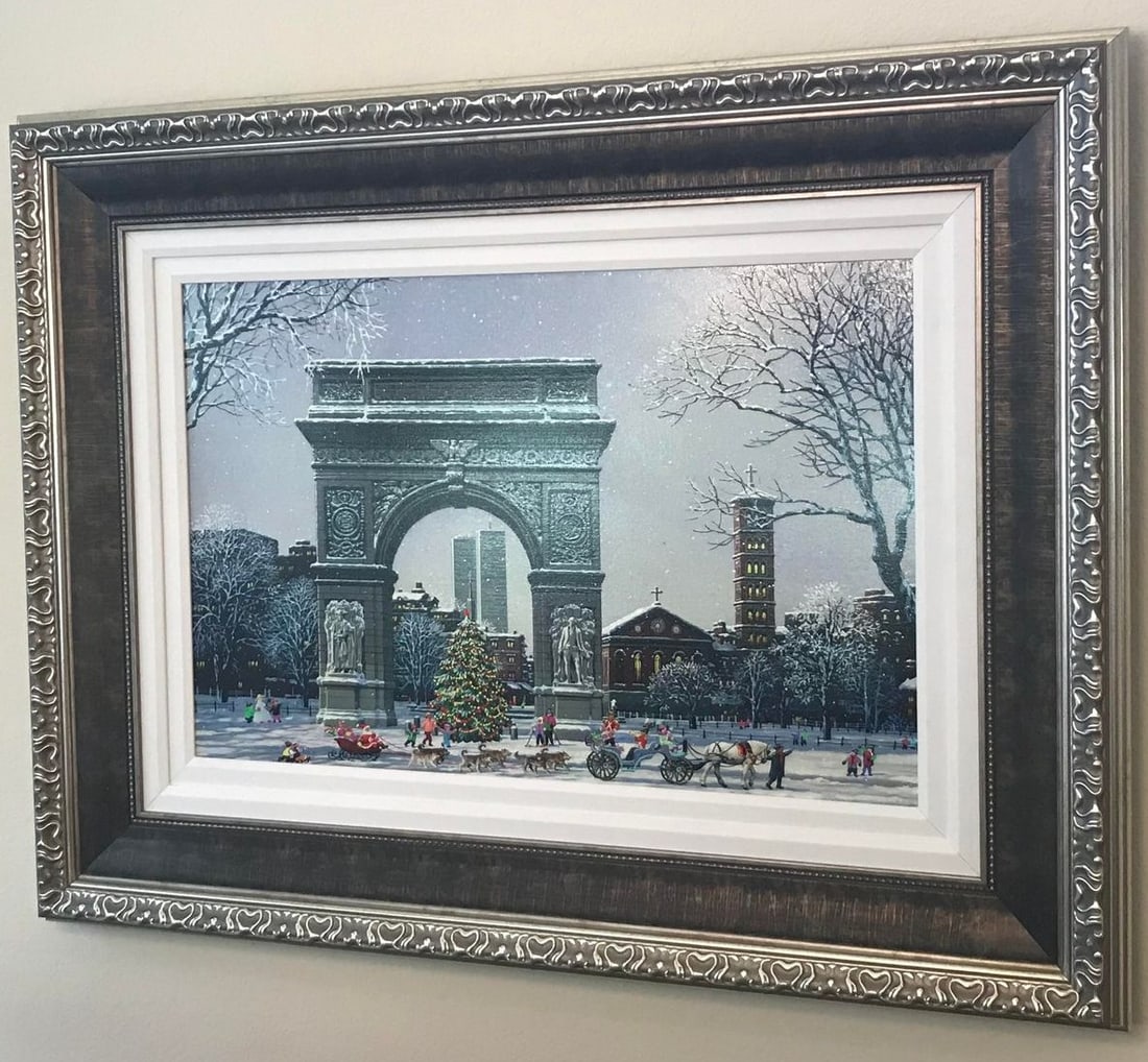 Washington Square Park: Alexander Chen "Washington Square Park" 2015 22 5/8"x34" (Image size) GIclee in color with hand-embellishments on canvas. Hand-signed in pigment by the artist. Appraisal, Gallery framed.AS