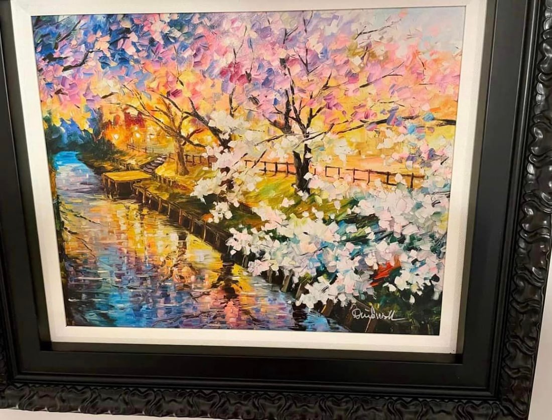 Daniel Wall Cherry Blossom: Daniel Wall "Cherry Blossom" 2023 16" x 20" image size Giclee in color with hand-embellishment on canvas. LE 200 Gallery framed COA