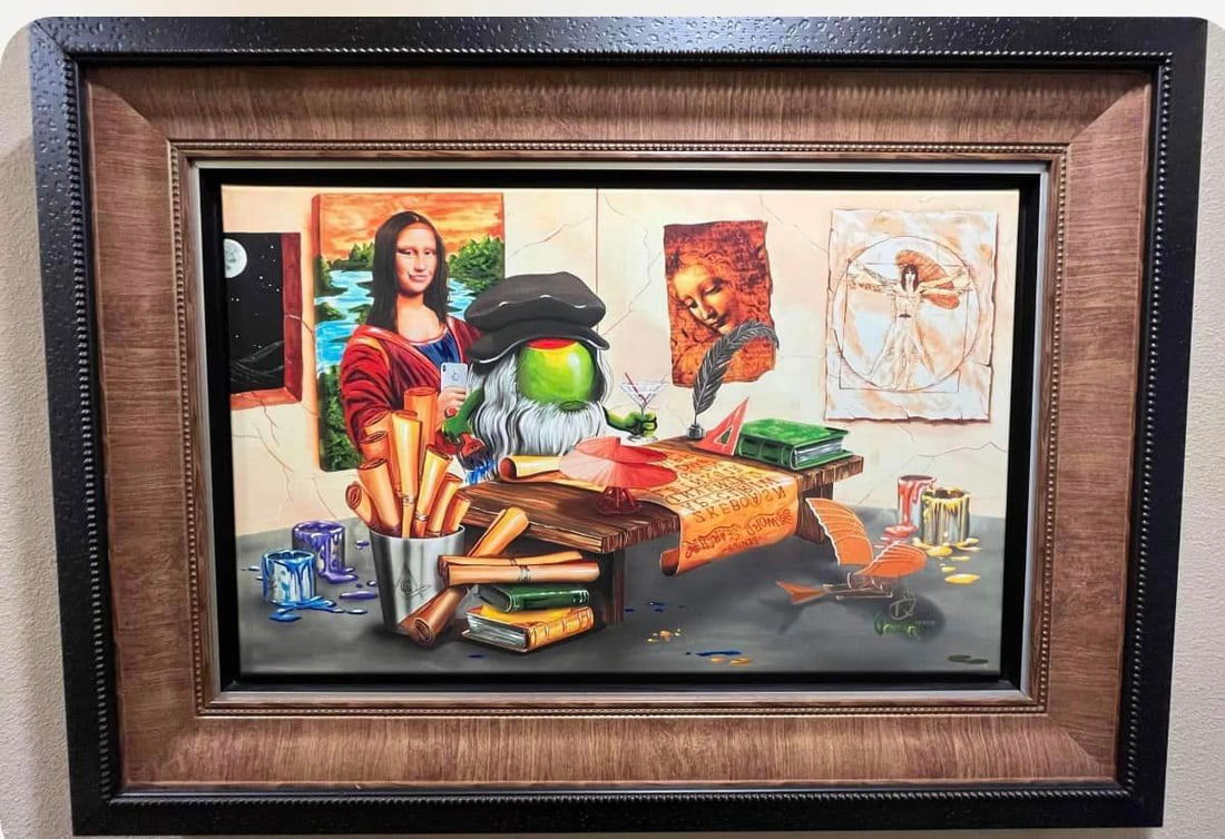 Da Vinci's Smile: Michael Godard, "Da Vinci's Smile" 2018 20 1/2'' x 32 3/4'' image size Giclee in color with hand-embellishment on canvas. Hand-signed in ink lower right by the artist. LE size of 150 Gallery framed