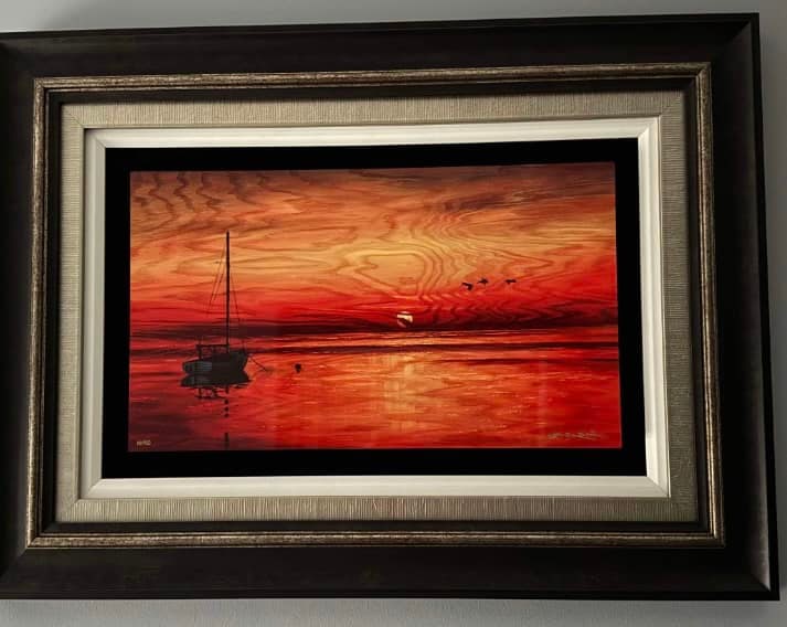 Matt Beyrer Waiting and the Sea: Matt Beyrer "Wait and the Sea" 2019 13" x 22 3/8" image size Caldograph (digital multiple through dye-sublimation on wood). Hand-signed in pigment lower right by the artist. LE COA